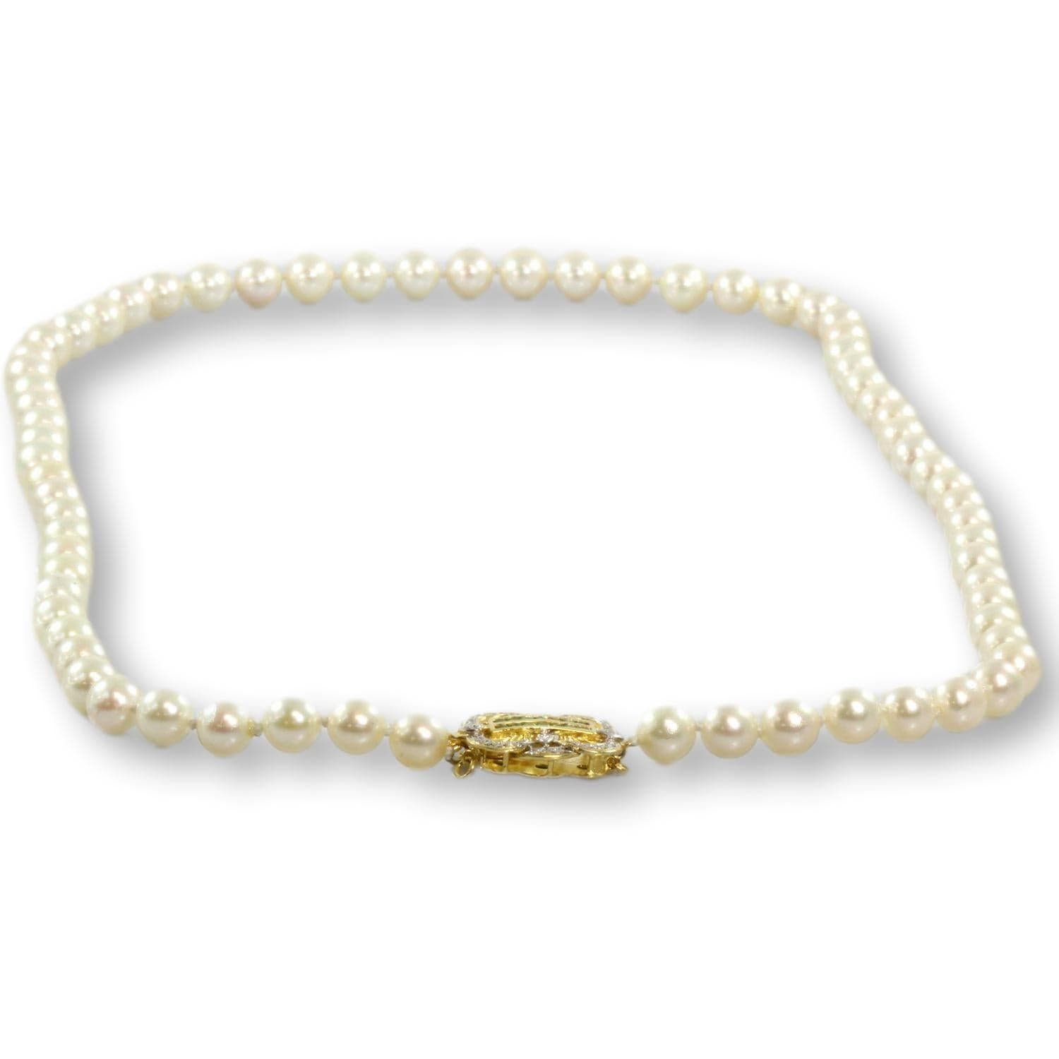 24" Cultured Pearl Strand - Emerald & Diamond 14K Gold Clasp - 24 in - Thumbnail 4