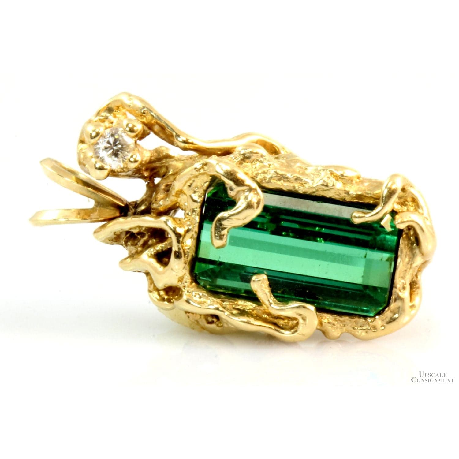 14K Gold 4.08ct Green Chrome Tourmaline Diamond Pendant - Thumbnail 3