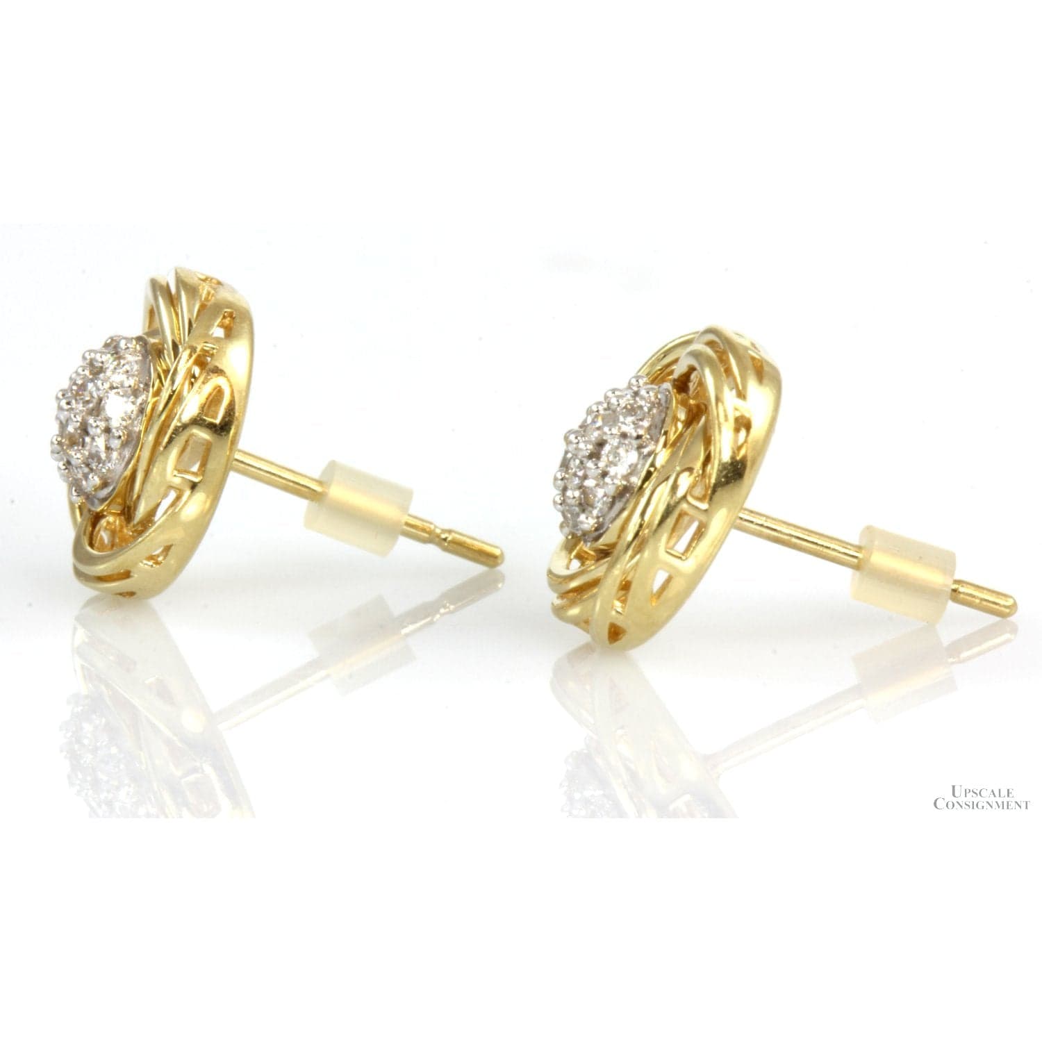 .21ctw Diamond Cluster 10K Yellow Gold Love Knot Earrings - .4375 Diameter - Thumbnail 2