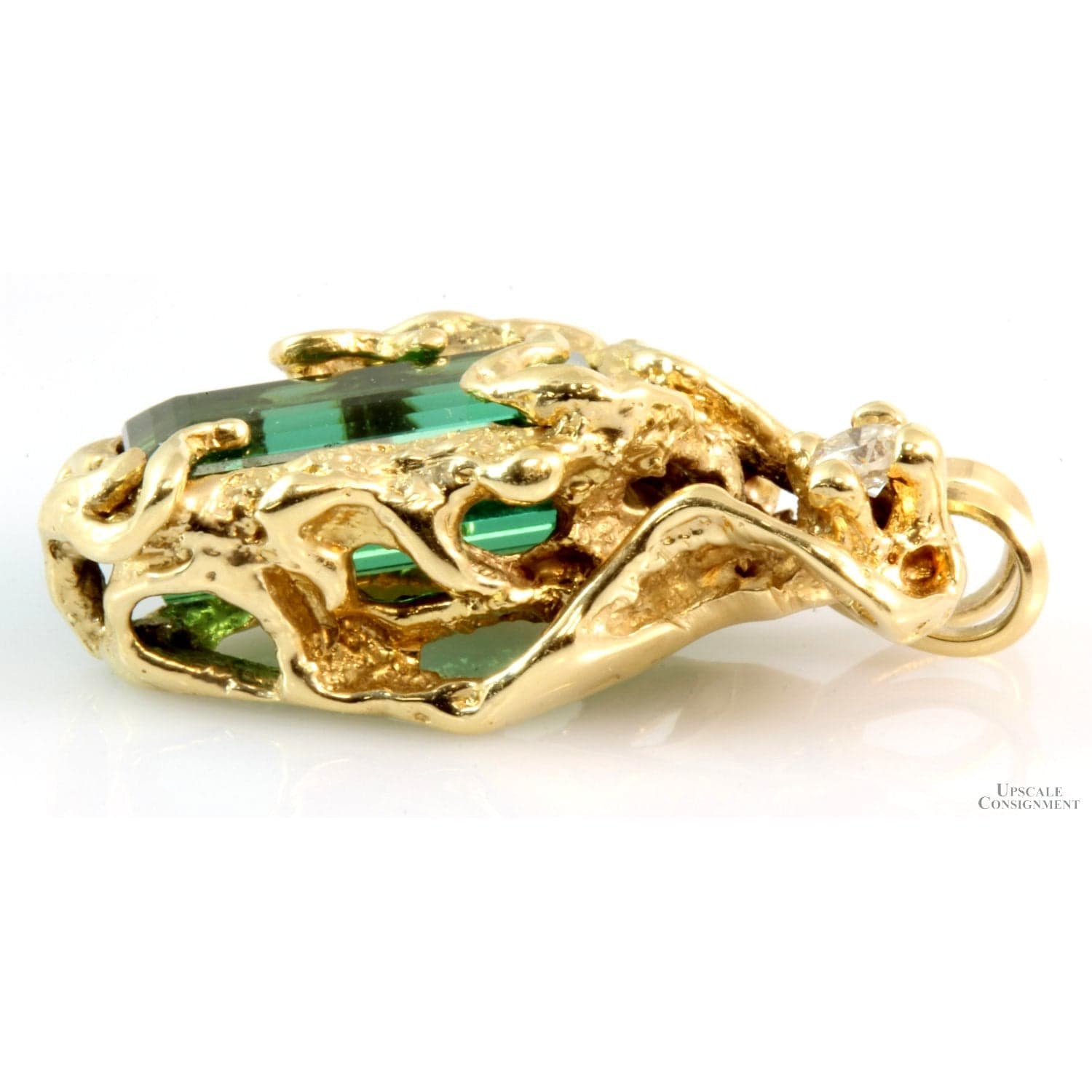 14K Gold 4.08ct Green Chrome Tourmaline Diamond Pendant - Thumbnail 6