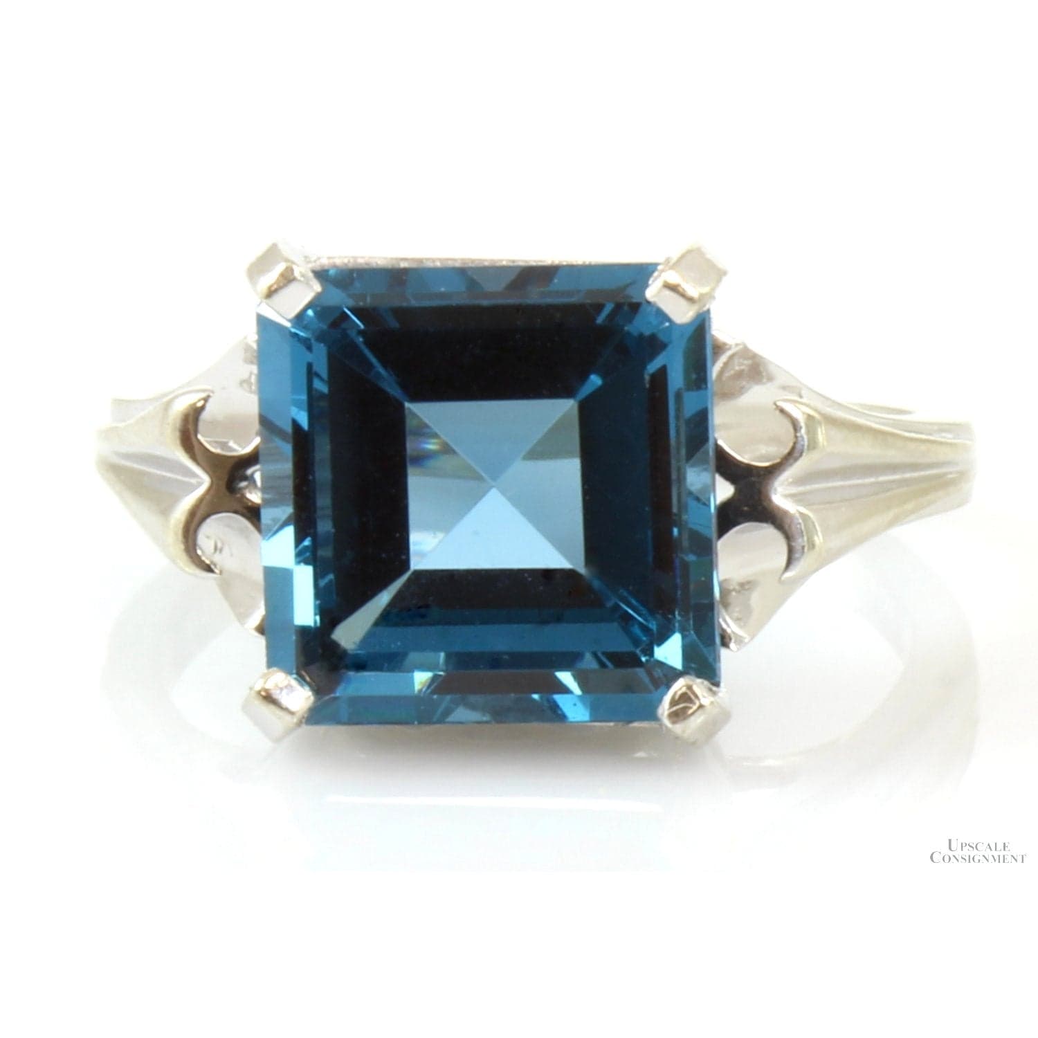 Lab-Created Emerald Cut Blue Spinel 10K White Gold Ring - 4.75 - Image 1