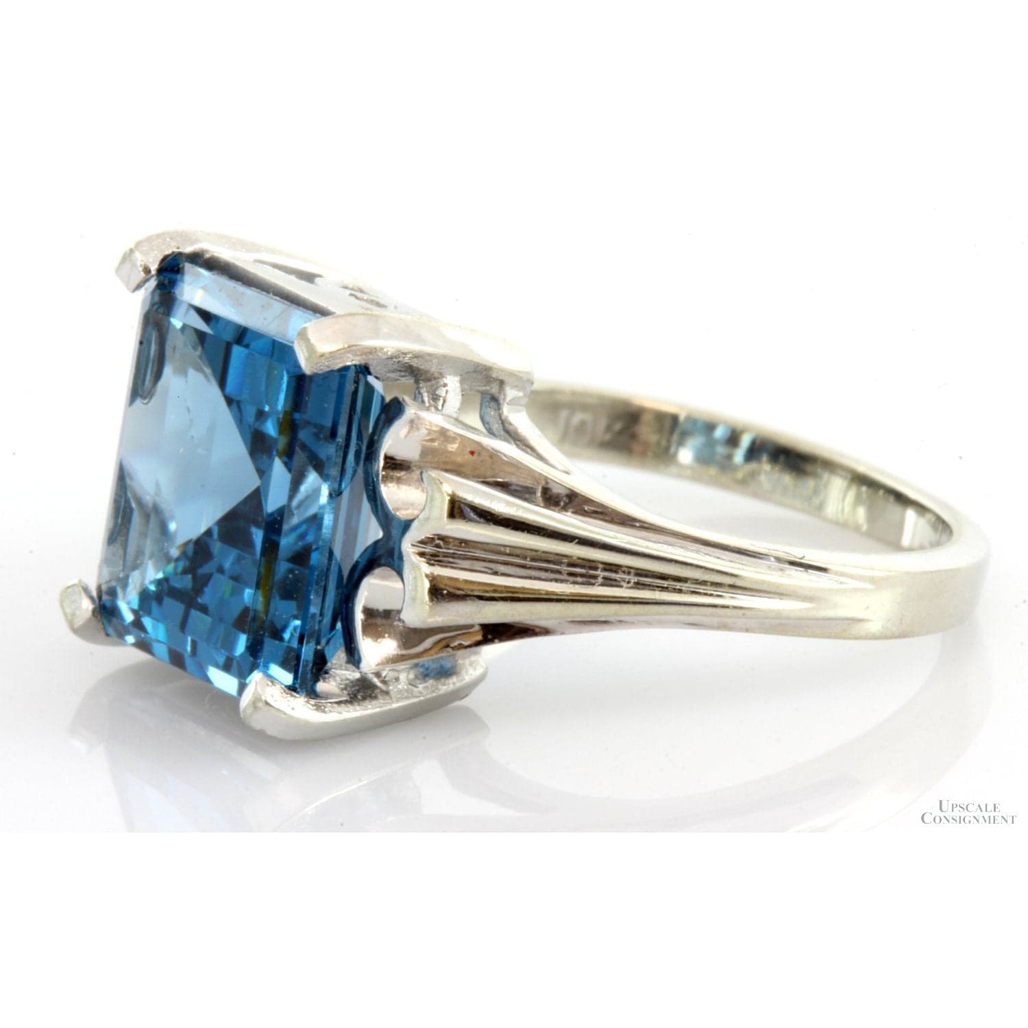 Lab-Created Emerald Cut Blue Spinel 10K White Gold Ring - 4.75 - Thumbnail 4