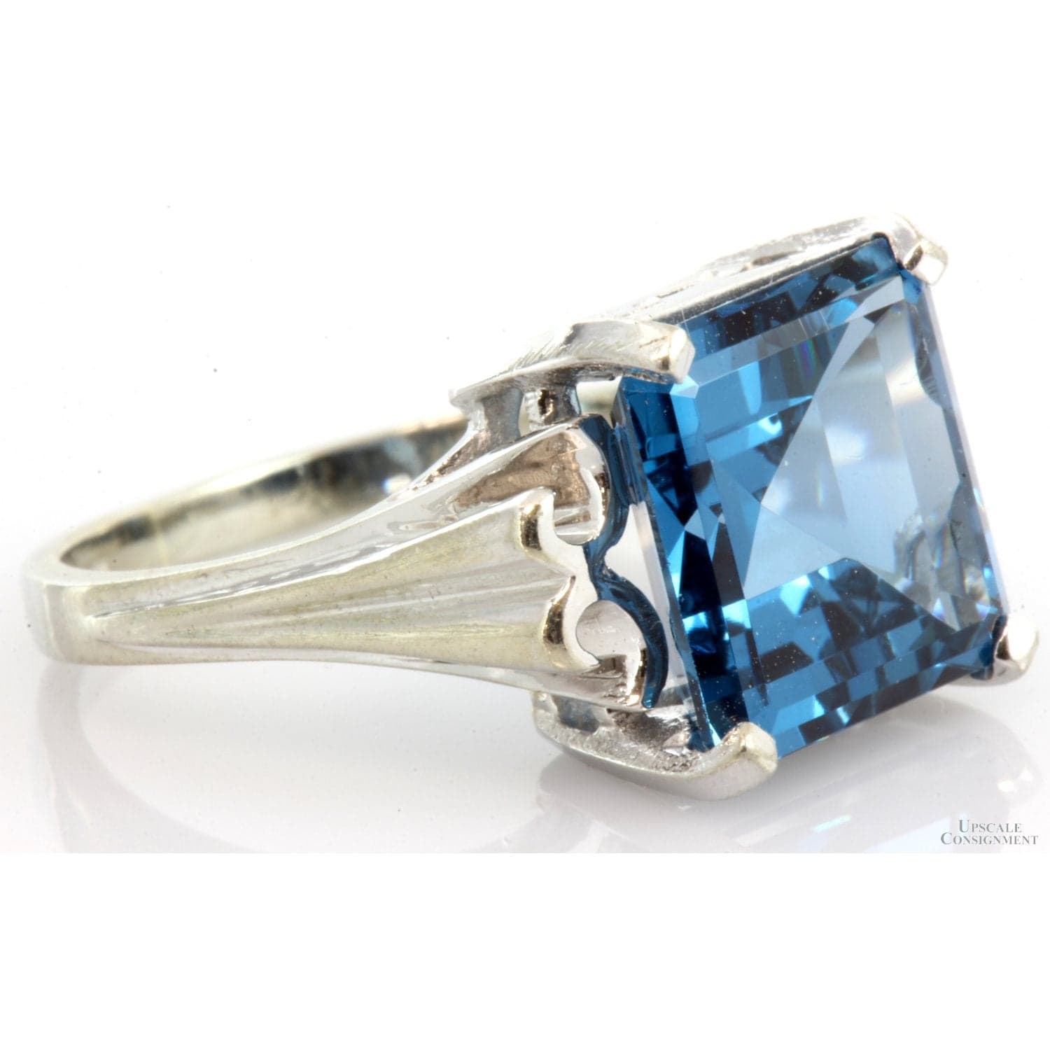 Lab-Created Emerald Cut Blue Spinel 10K White Gold Ring - 4.75 - Thumbnail 2