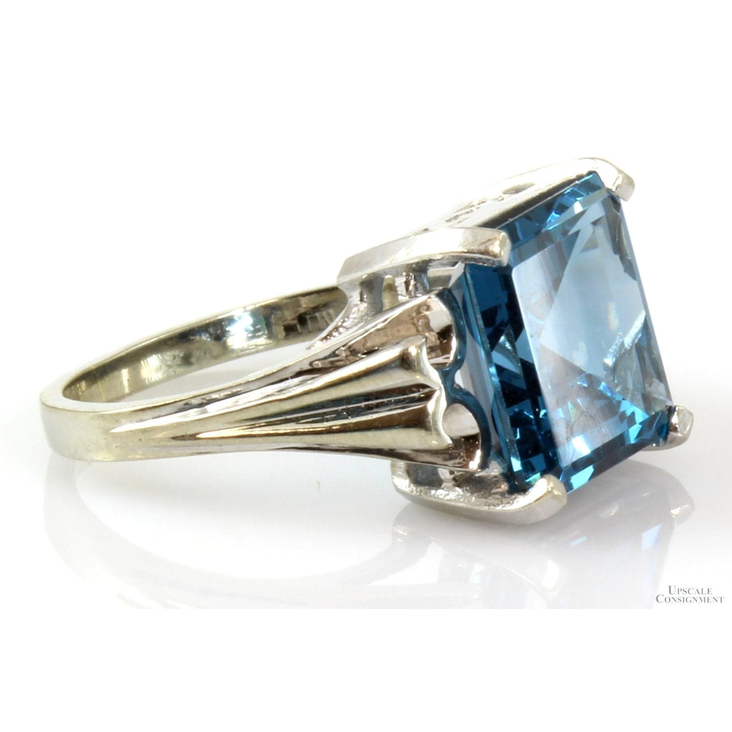 Lab-Created Emerald Cut Blue Spinel 10K White Gold Ring - 4.75 - Thumbnail 5