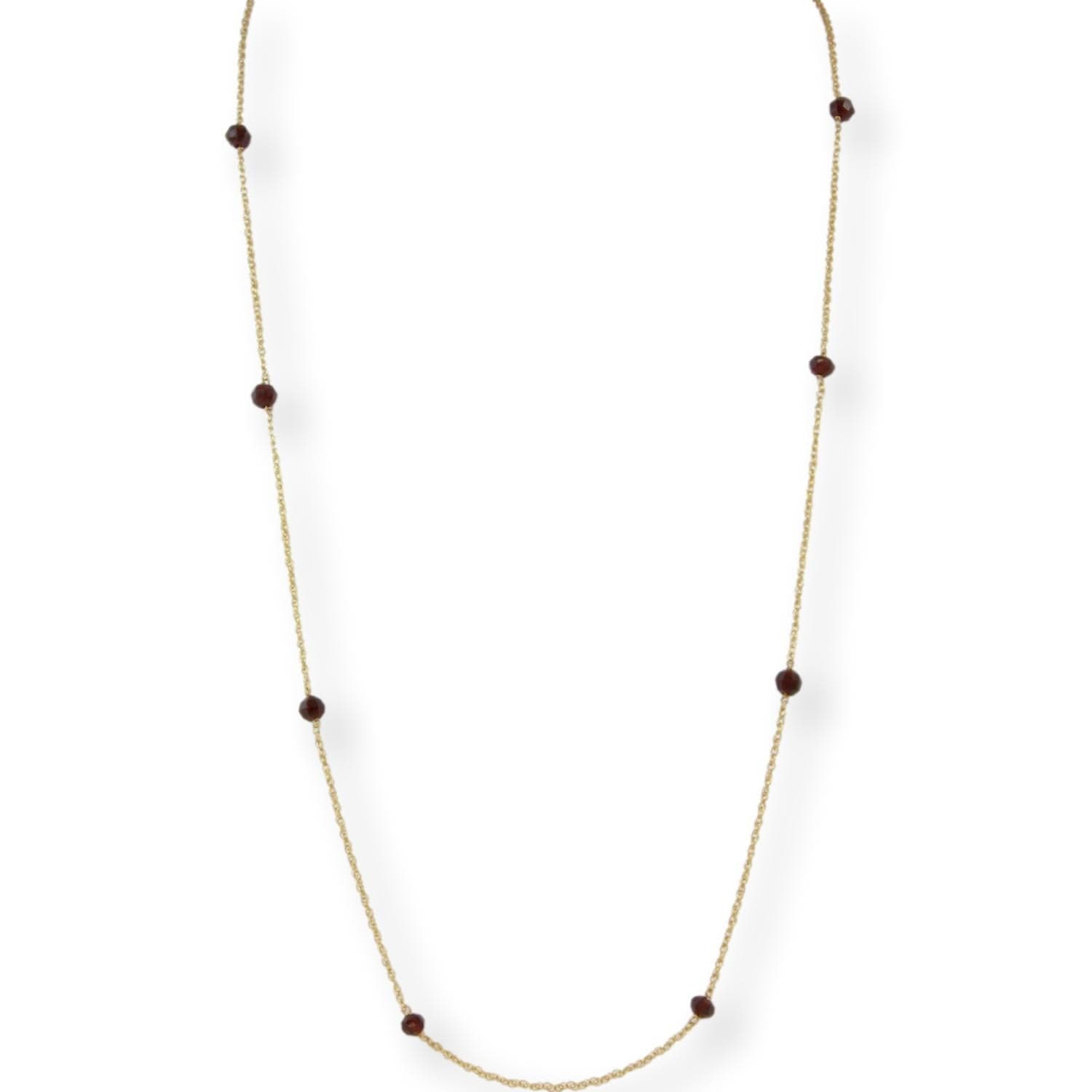 14K Yellow Gold 8.70ctw Garnet Gemstone Bead Station Necklace - 30 in - Image 1