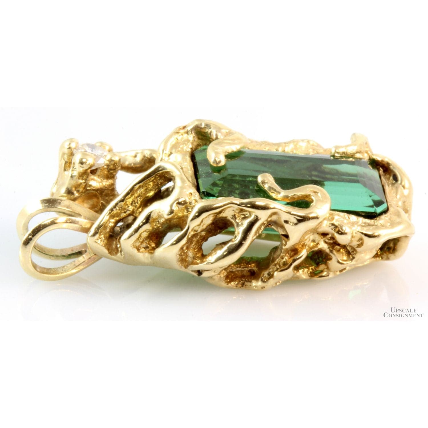 14K Gold 4.08ct Green Chrome Tourmaline Diamond Pendant - Thumbnail 5