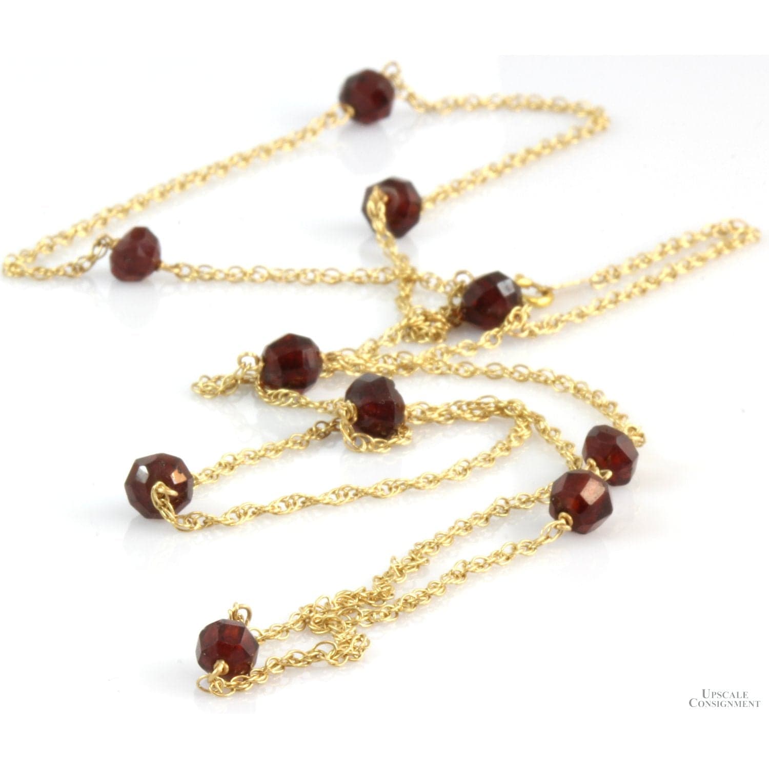 14K Yellow Gold 8.70ctw Garnet Gemstone Bead Station Necklace - 30 in - Thumbnail 2