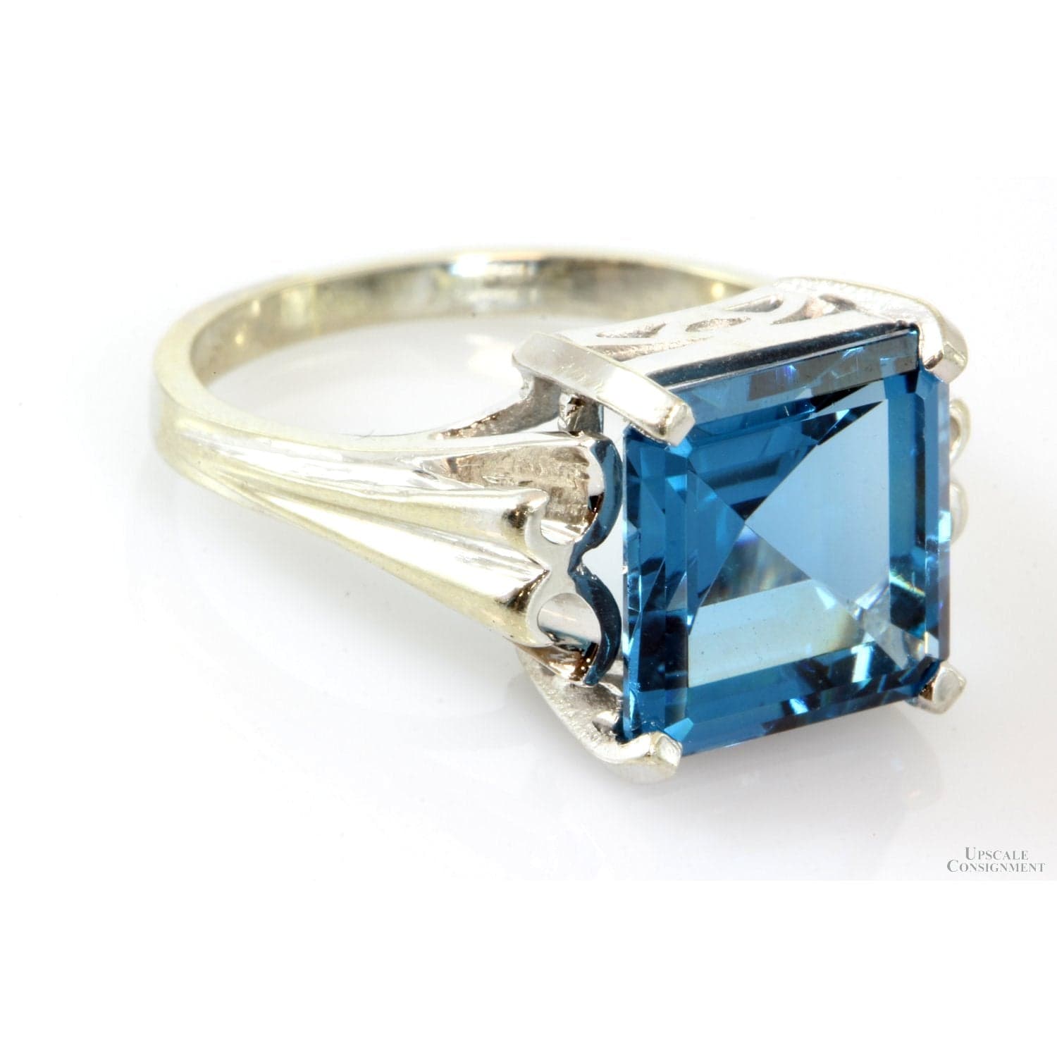 Lab-Created Emerald Cut Blue Spinel 10K White Gold Ring - 4.75 - Thumbnail 3