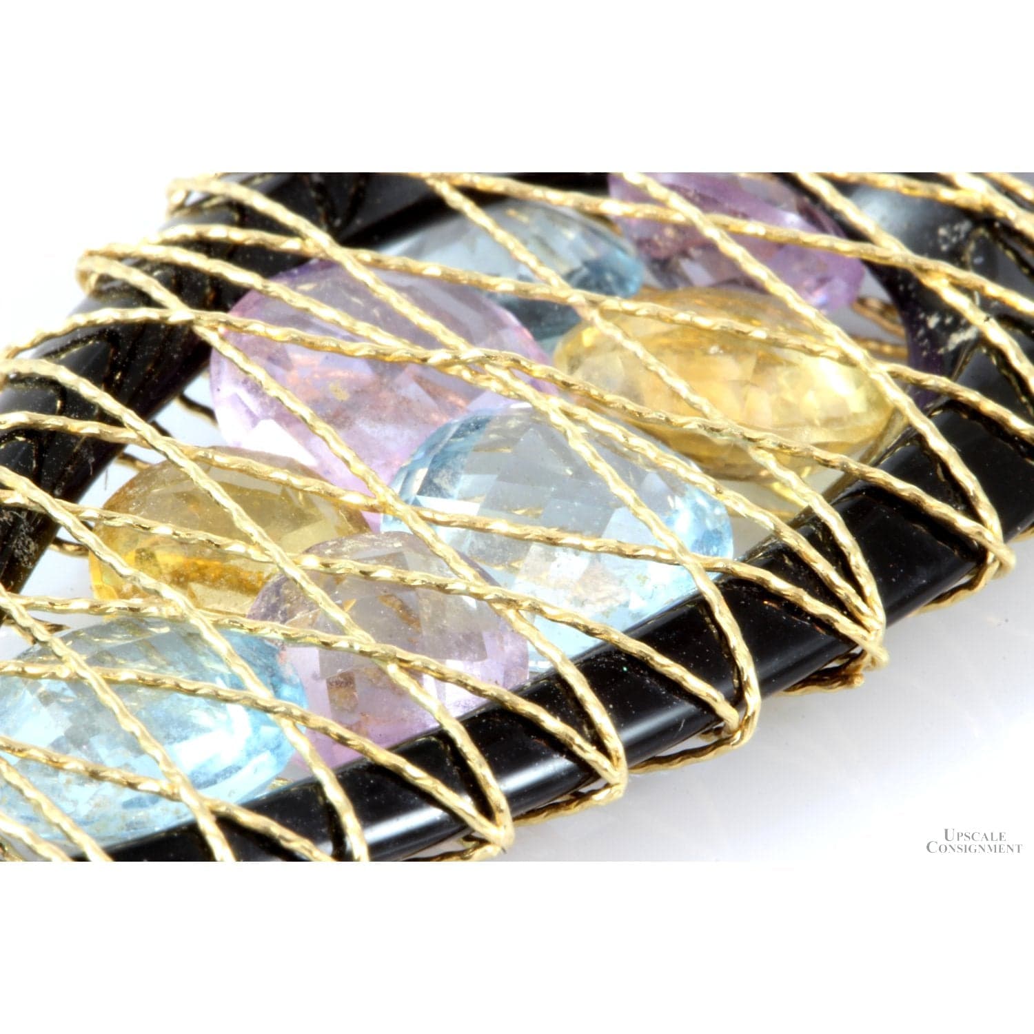 Blue Topaz, Amethyst, Citrine, Black Onyx 14K Gold Pendant - 2.5 " - Thumbnail 2