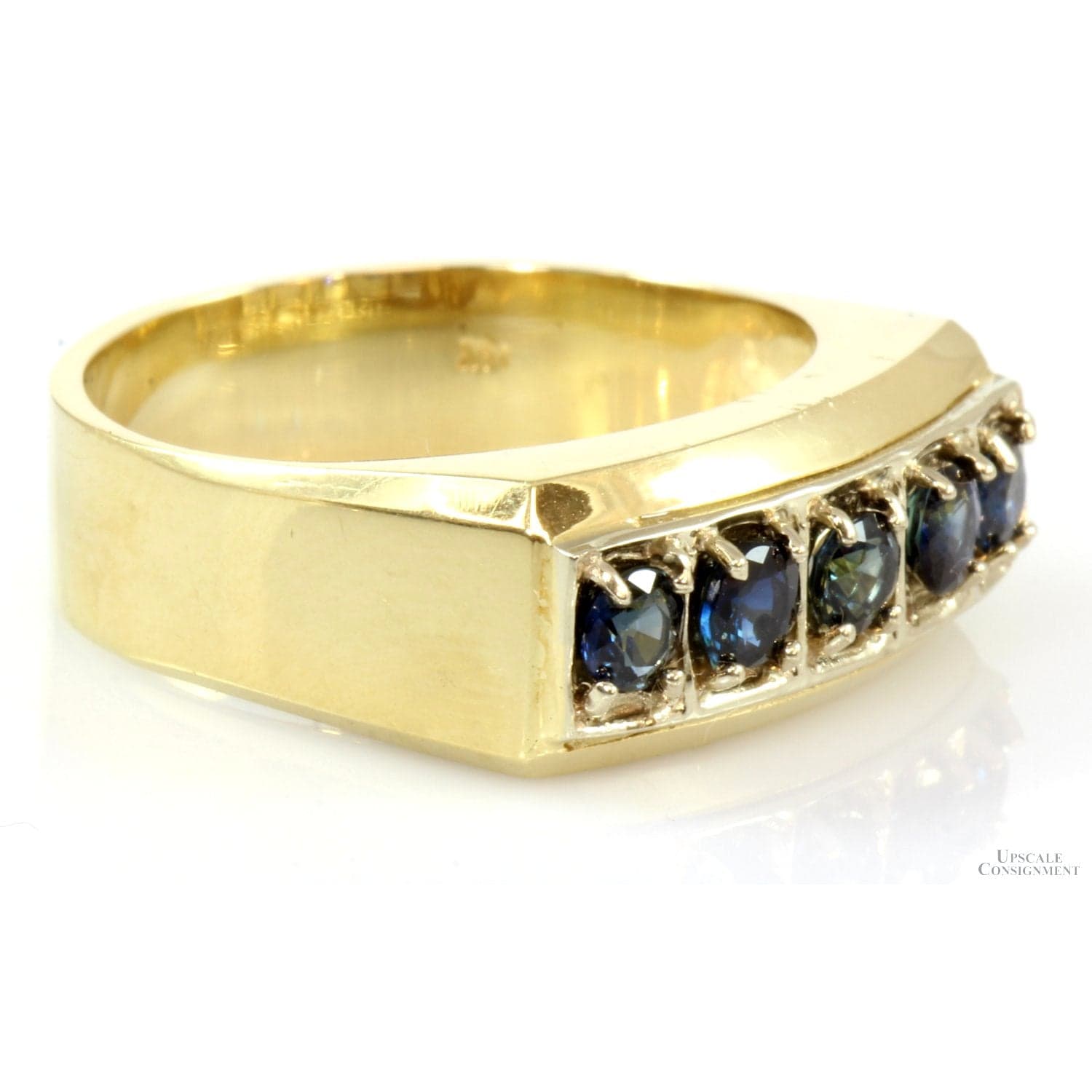 1.10ctw Blue Sapphire 14K Yellow Gold Unisex Ring - Size 9.5 - Thumbnail 2