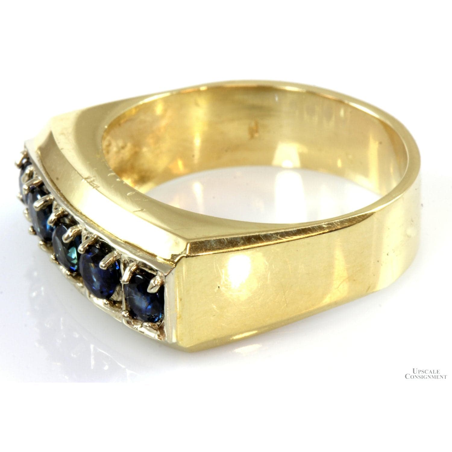 1.10ctw Blue Sapphire 14K Yellow Gold Unisex Ring - Size 9.5 - Thumbnail 3