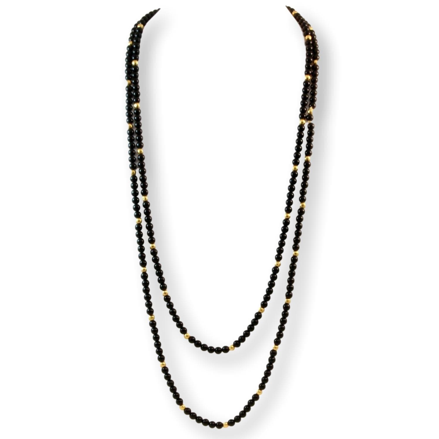 Versatile 64" Black Onyx & 14K Gold Bead Slip-On Necklace - 64"(l) - Image 1