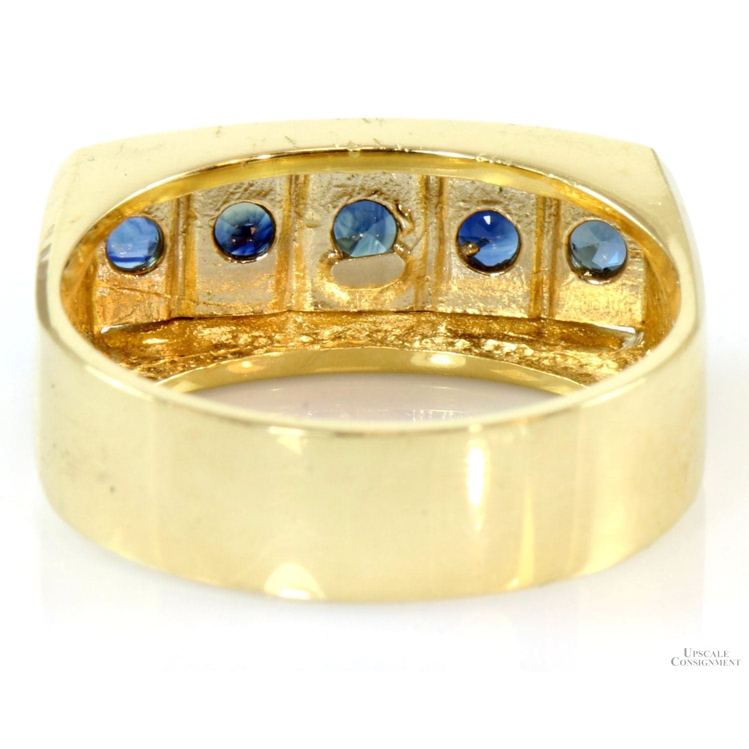 1.10ctw Blue Sapphire 14K Yellow Gold Unisex Ring - Size 9.5 - Thumbnail 4