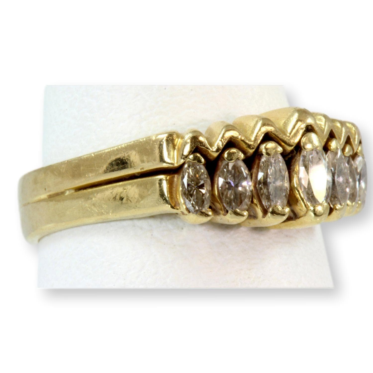 0.40ctw Marquise Tiered Diamond 14K Gold Wedding Band Set - Size 5.75 - Thumbnail 3