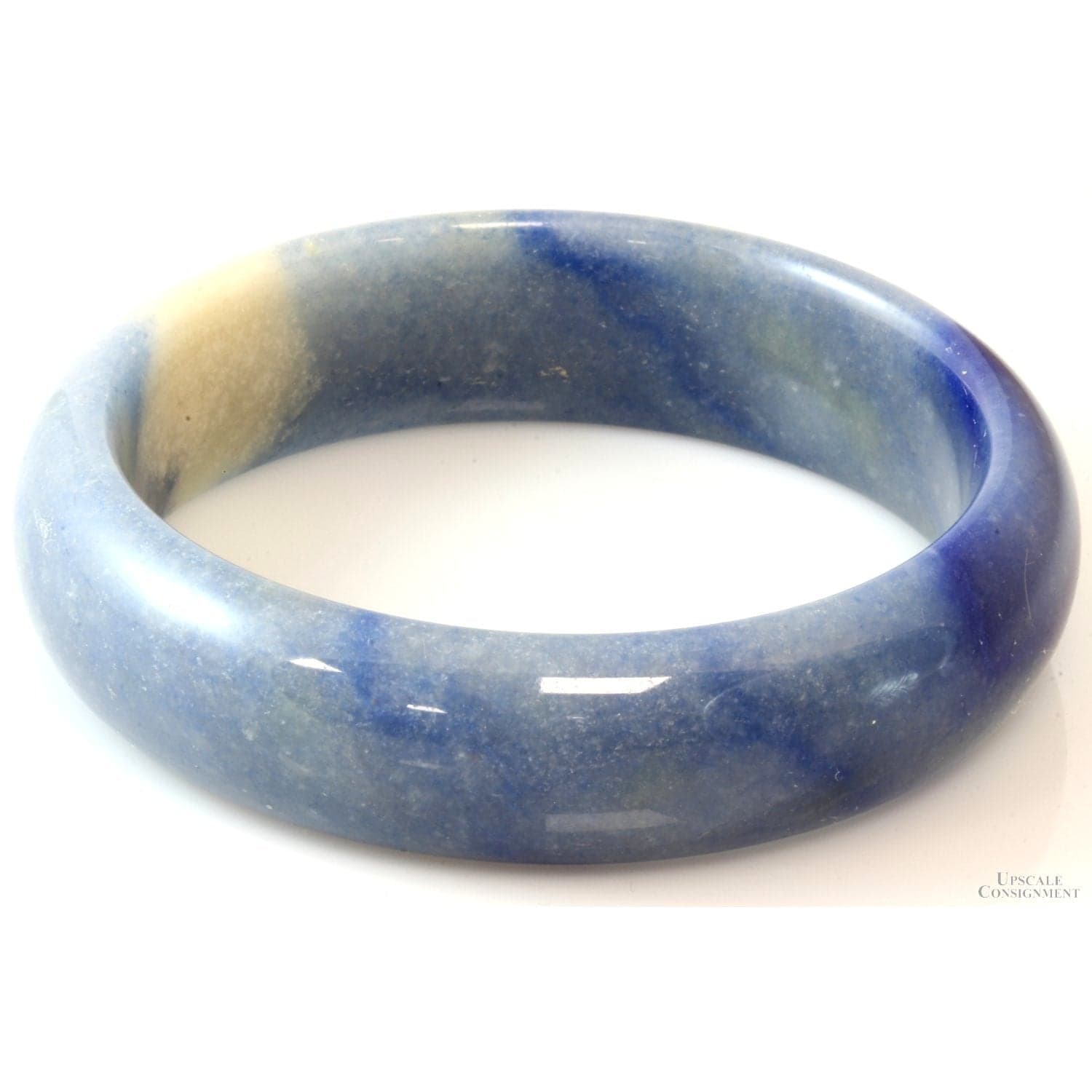 Dyed Blue Quartz 17mm(w) Hololith Bangle Bracelet - 59mm ID - Default Title / 2.375" ID - Image 1