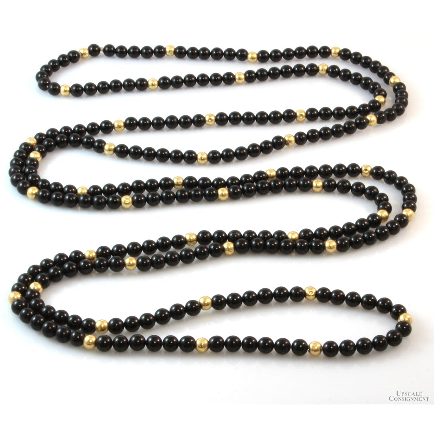 Versatile 64" Black Onyx & 14K Gold Bead Slip-On Necklace - 64"(l) - Thumbnail 2