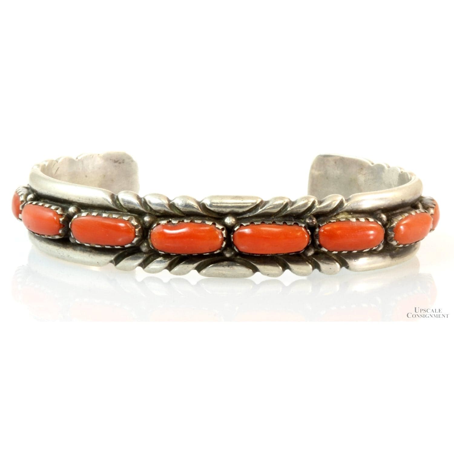Red Coral Sterling Silver Cuff by Zuni Artisans R & B Leekya - Default Title / Size 6.5 - Image 1