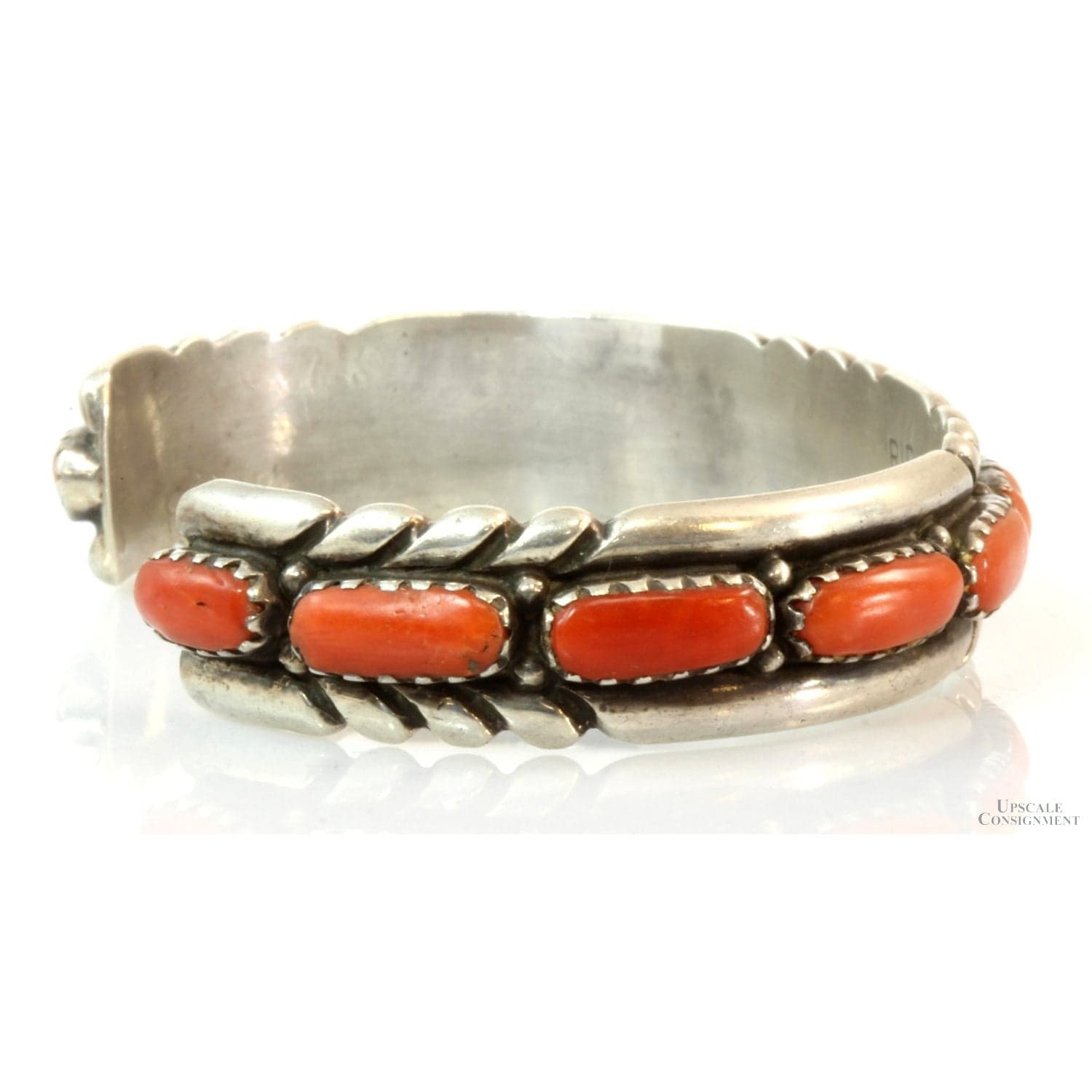 Red Coral Sterling Silver Cuff by Zuni Artisans R & B Leekya - Default Title / Size 6.5 - Thumbnail 2