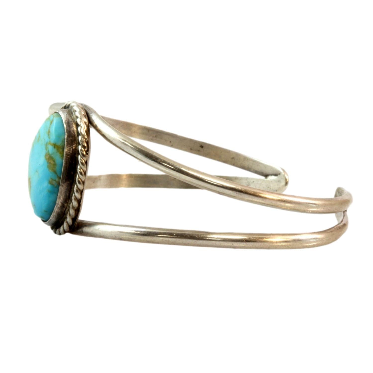 Vintage Child's Turquoise Sterling Silver Cuff Bracelet - Default Title / Size 5.75 - Thumbnail 3