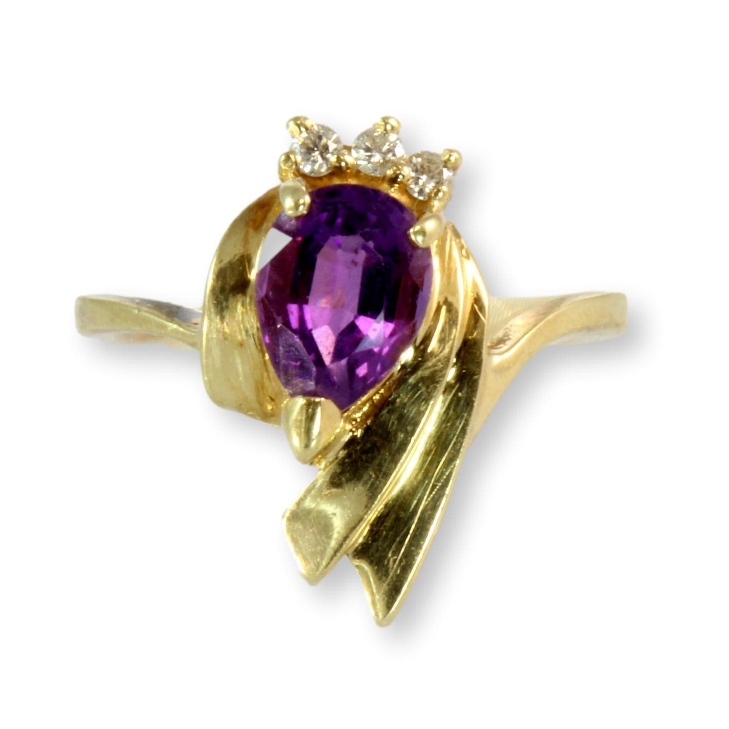 1.00ct Amethyst .06ctw Diamond 14K Yellow Gold Ring - Size 7 - Image 1
