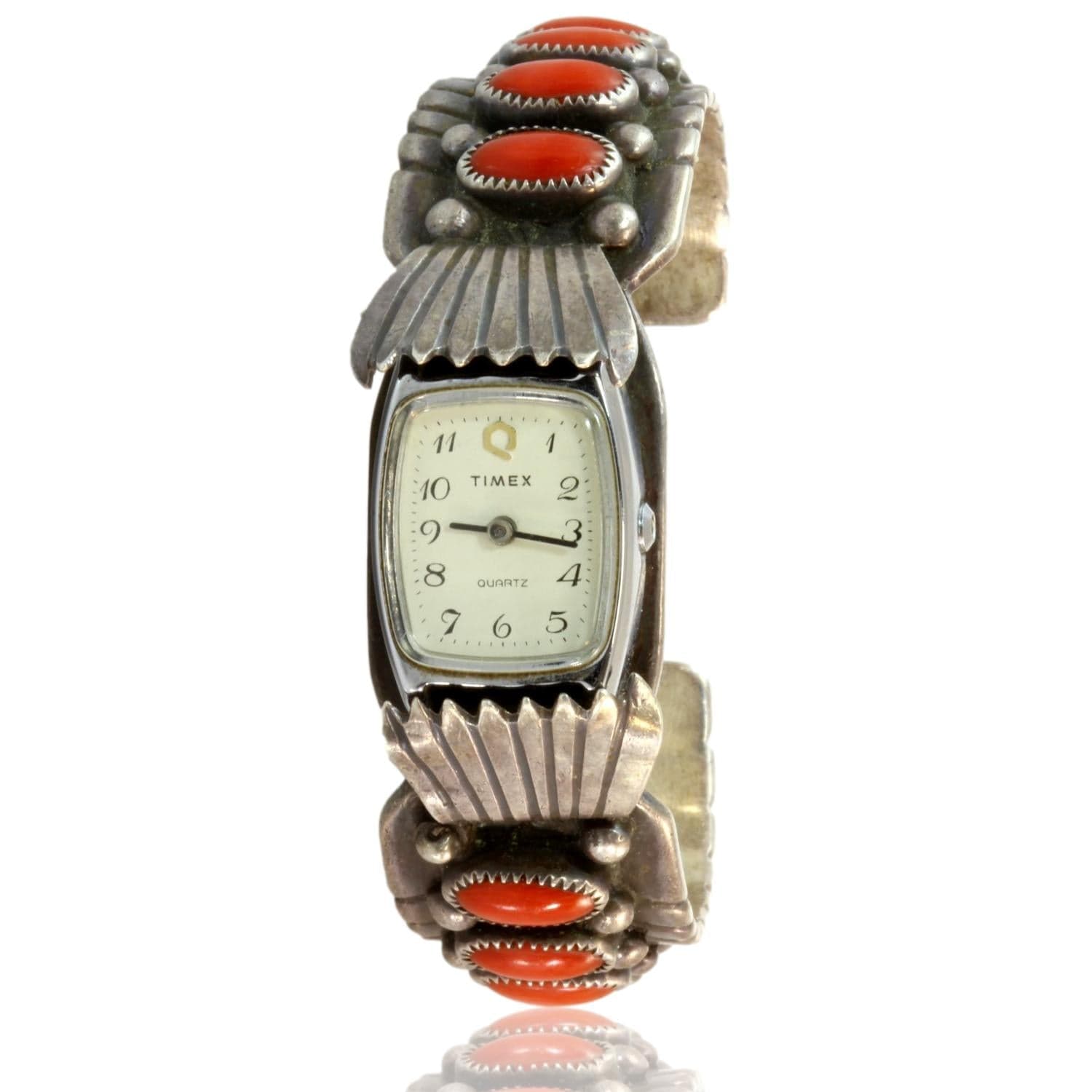 Coral Watch Cuff by Navajo Silversmith Tim Kee Whitman - Default Title / Size 6 - Image 1