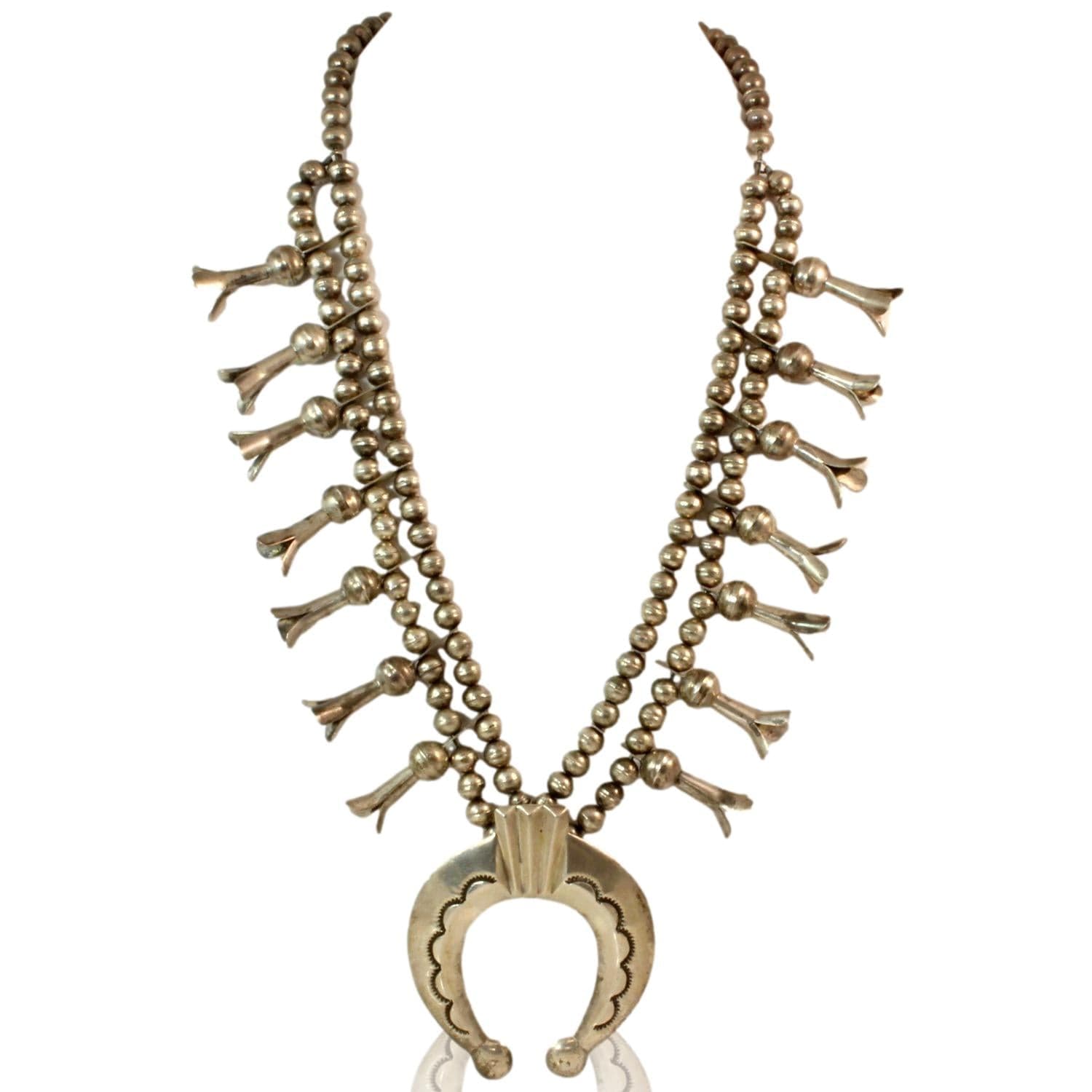 Navajo Sterling Silver Squash Blossom Necklace, Circa 1950s - Default Title / 26 in - Thumbnail 2