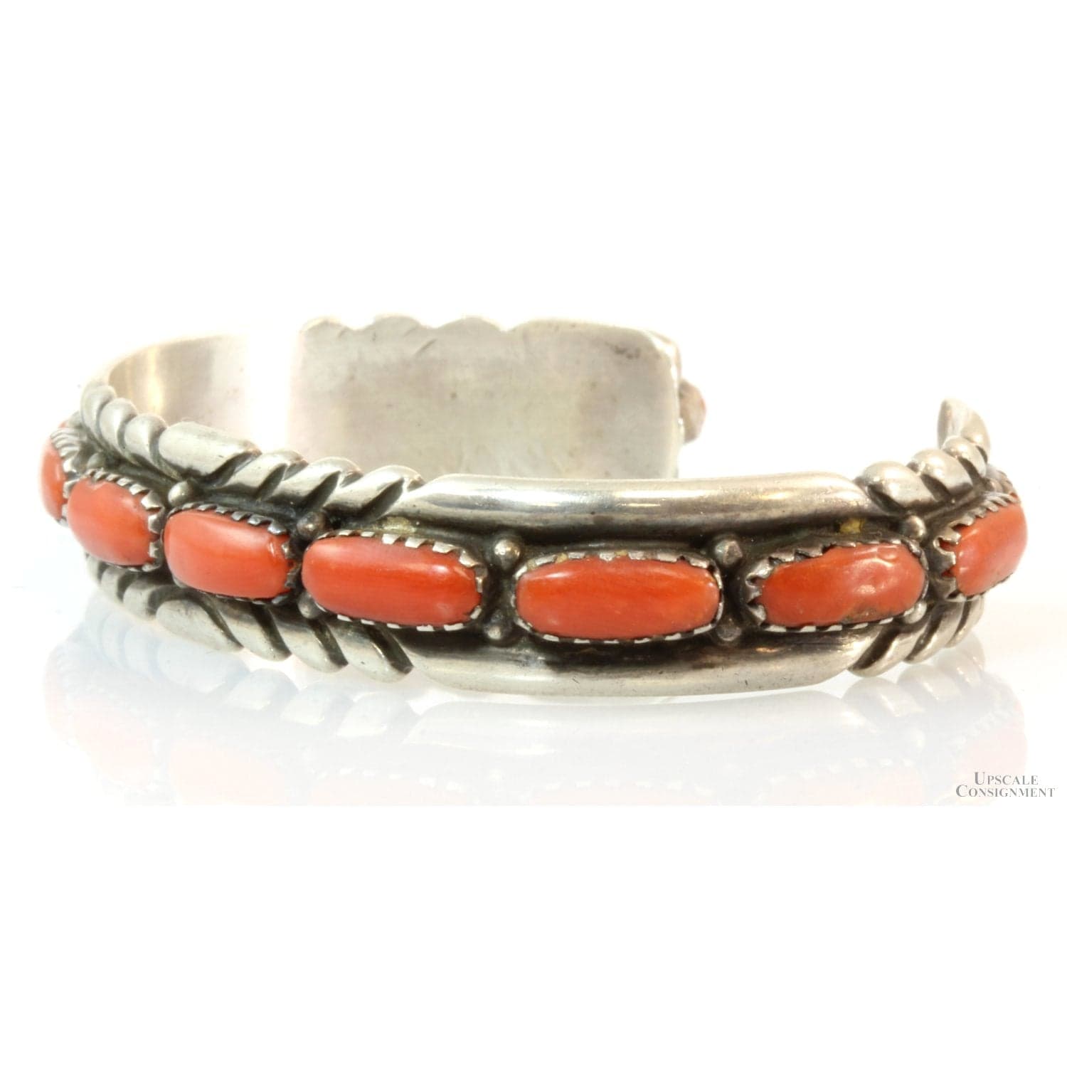 Red Coral Sterling Silver Cuff by Zuni Artisans R & B Leekya - Default Title / Size 6.5 - Thumbnail 3