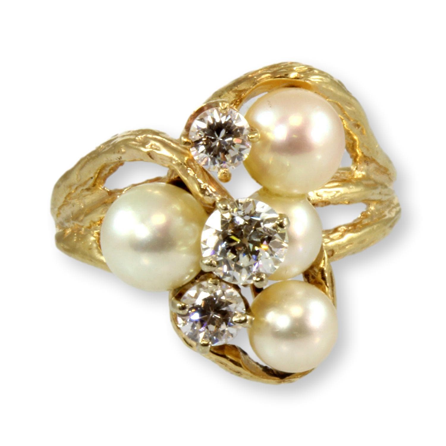 Cultured White Pearl & 1.00ctw Diamond 14K Yellow Gold Ring - Size 6.5 - Image 1