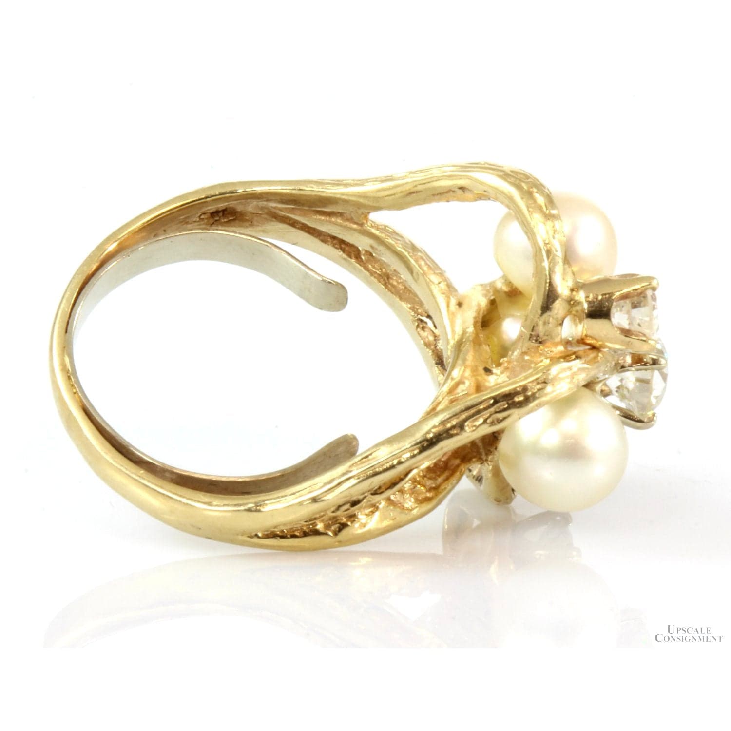 Cultured White Pearl & 1.00ctw Diamond 14K Yellow Gold Ring - Size 6.5 - Thumbnail 4