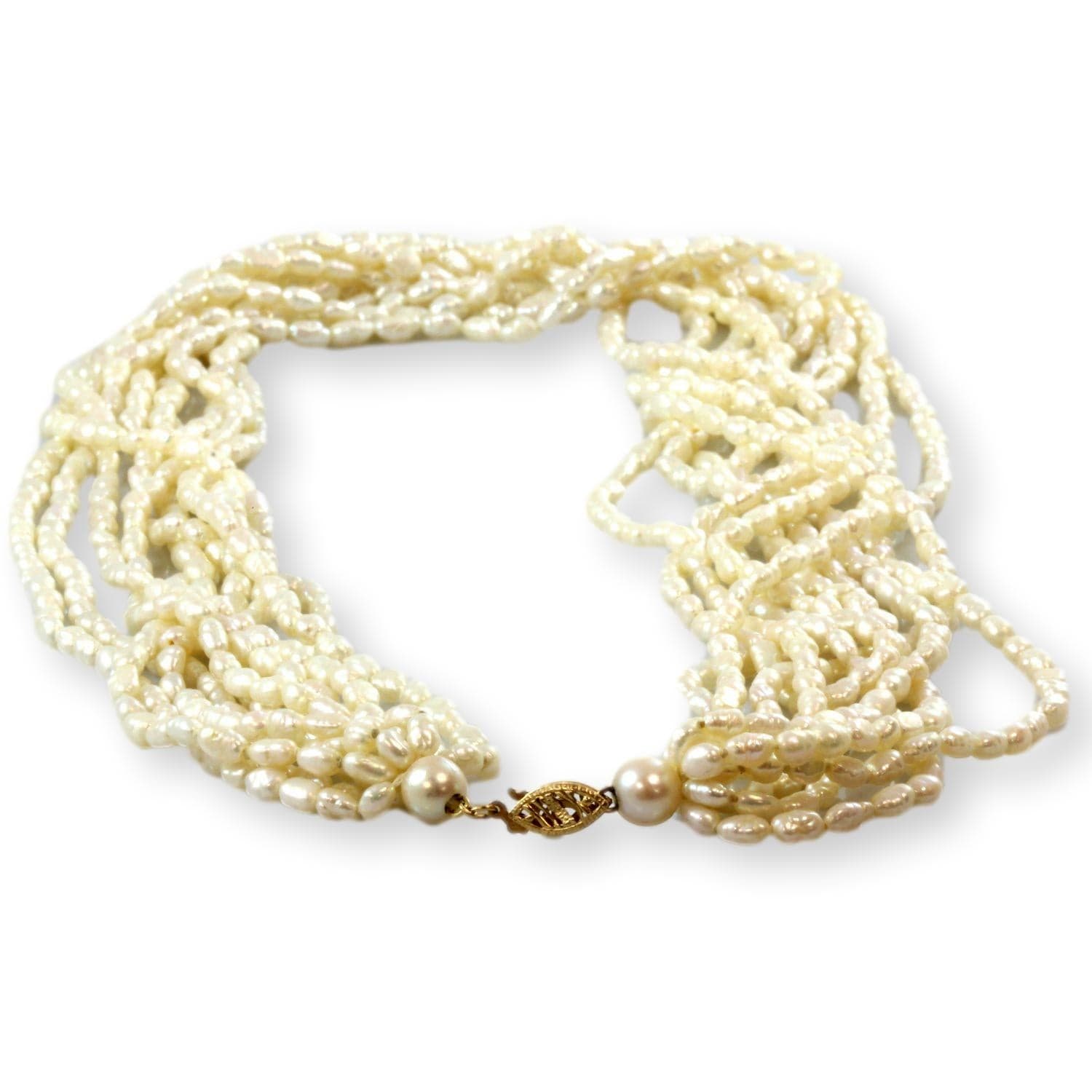Semi-Baroque Freshwater Pearl 10 Strand Necklace 14K Clasp - 20 in - Thumbnail 2