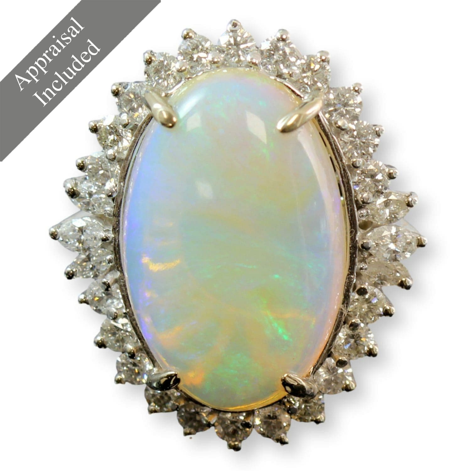 12.59ct Australian Crystal Opal 1.62ctw Diamond 14K Gold Ring - Size 7.25 - Image 1