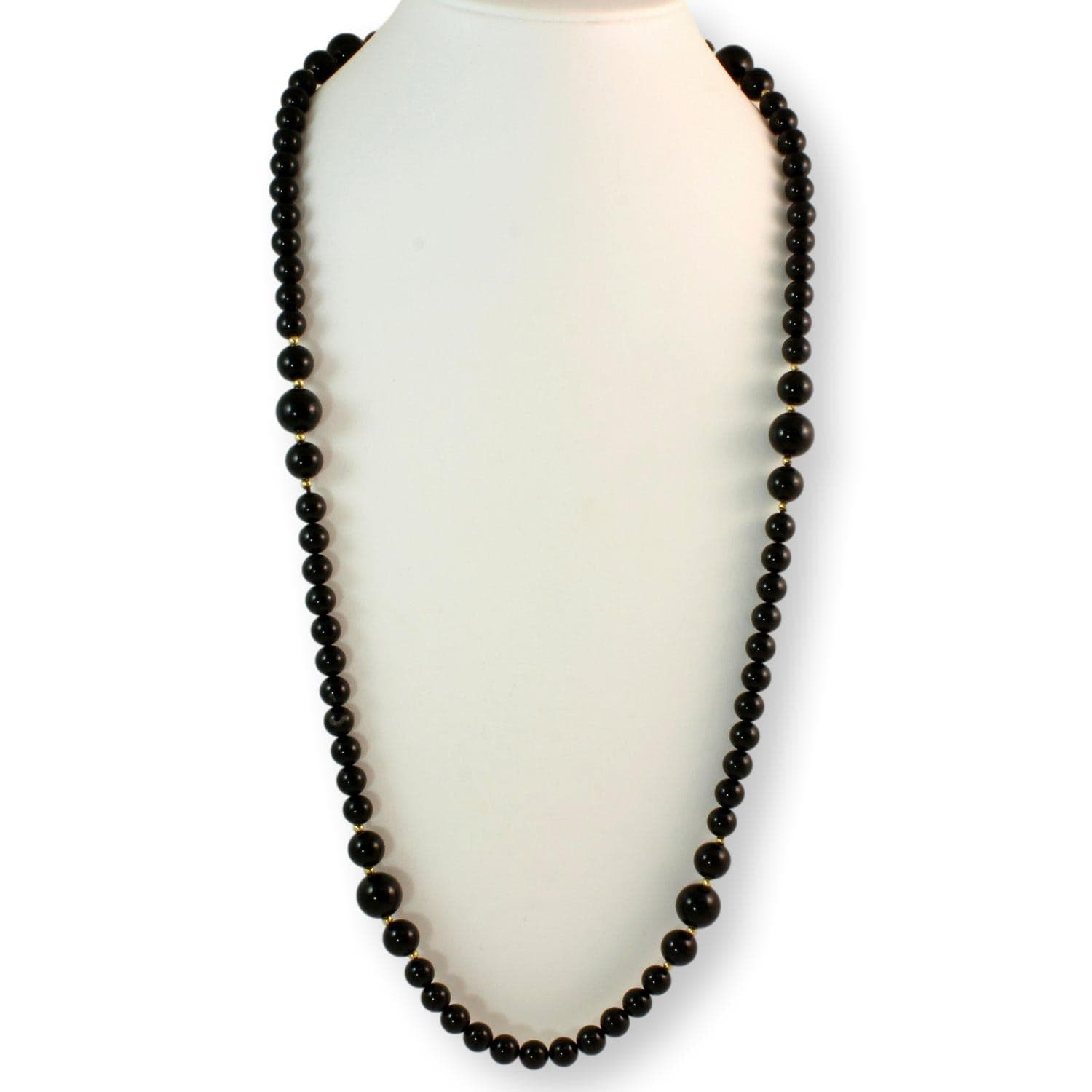 30" Black Onyx Chalcedony & 14K Gold Bead Slip-On Necklace - 30 in - Image 1