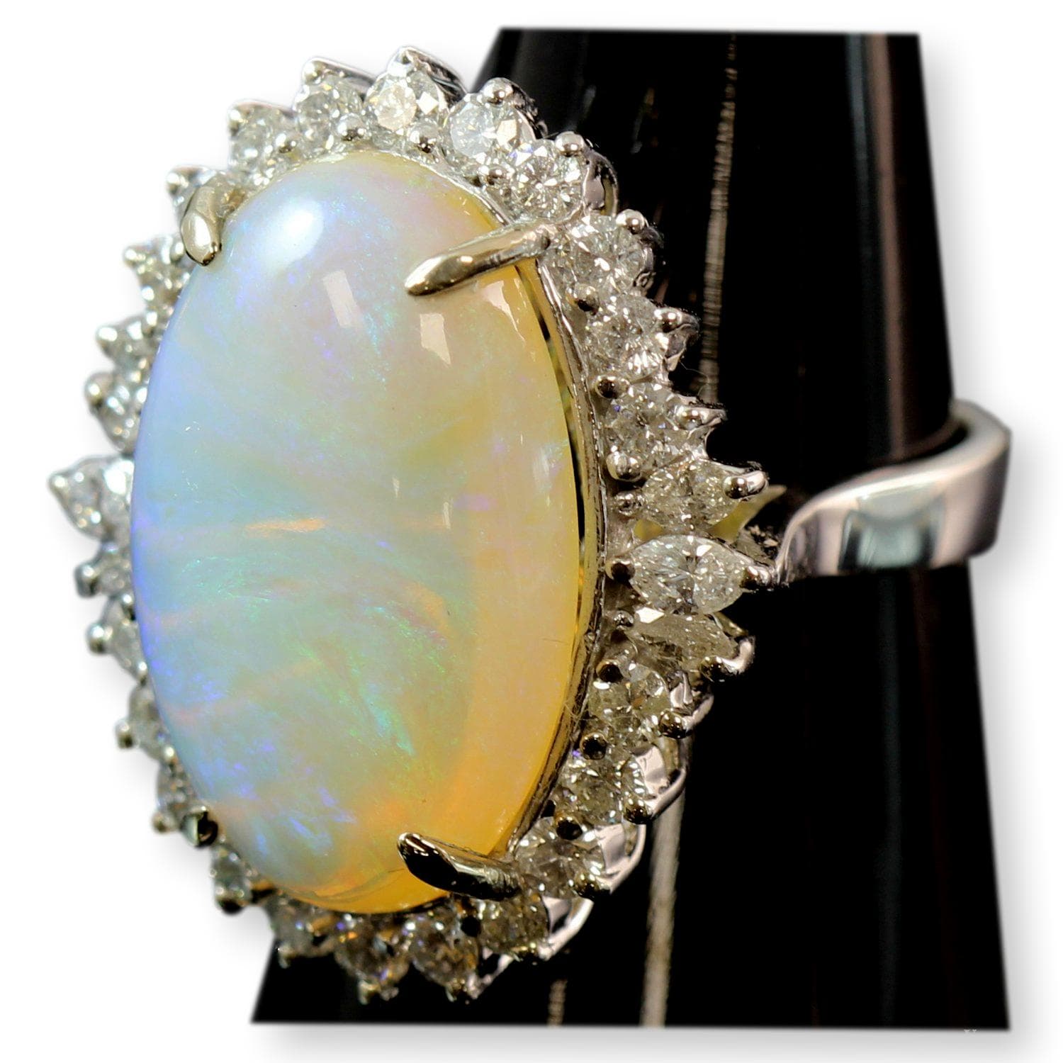 12.59ct Australian Crystal Opal 1.62ctw Diamond 14K Gold Ring - Size 7.25 - Thumbnail 2