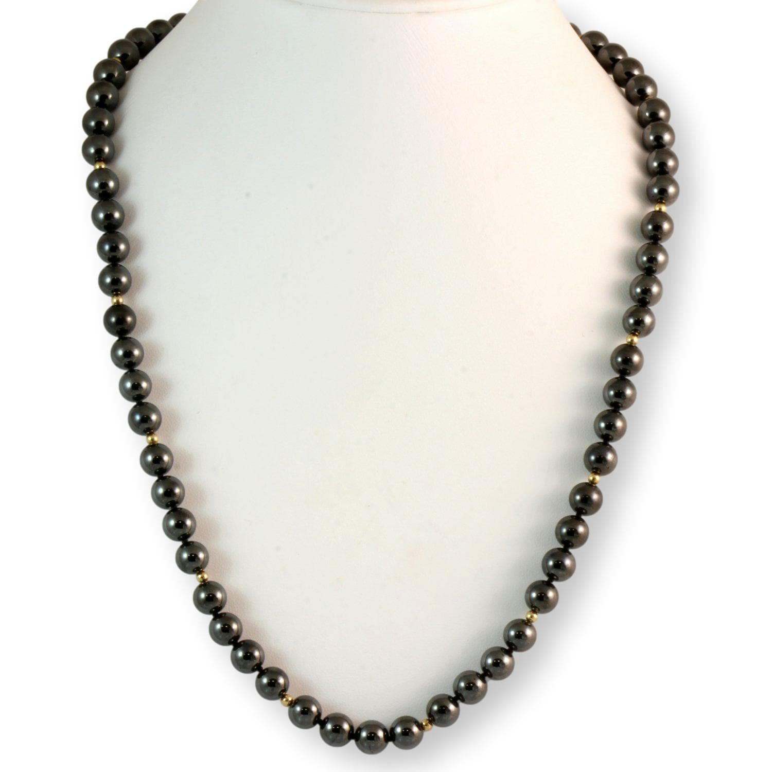 22" Hematite & 14K Yellow Gold Bead Strand Necklace - 22 in - Image 1