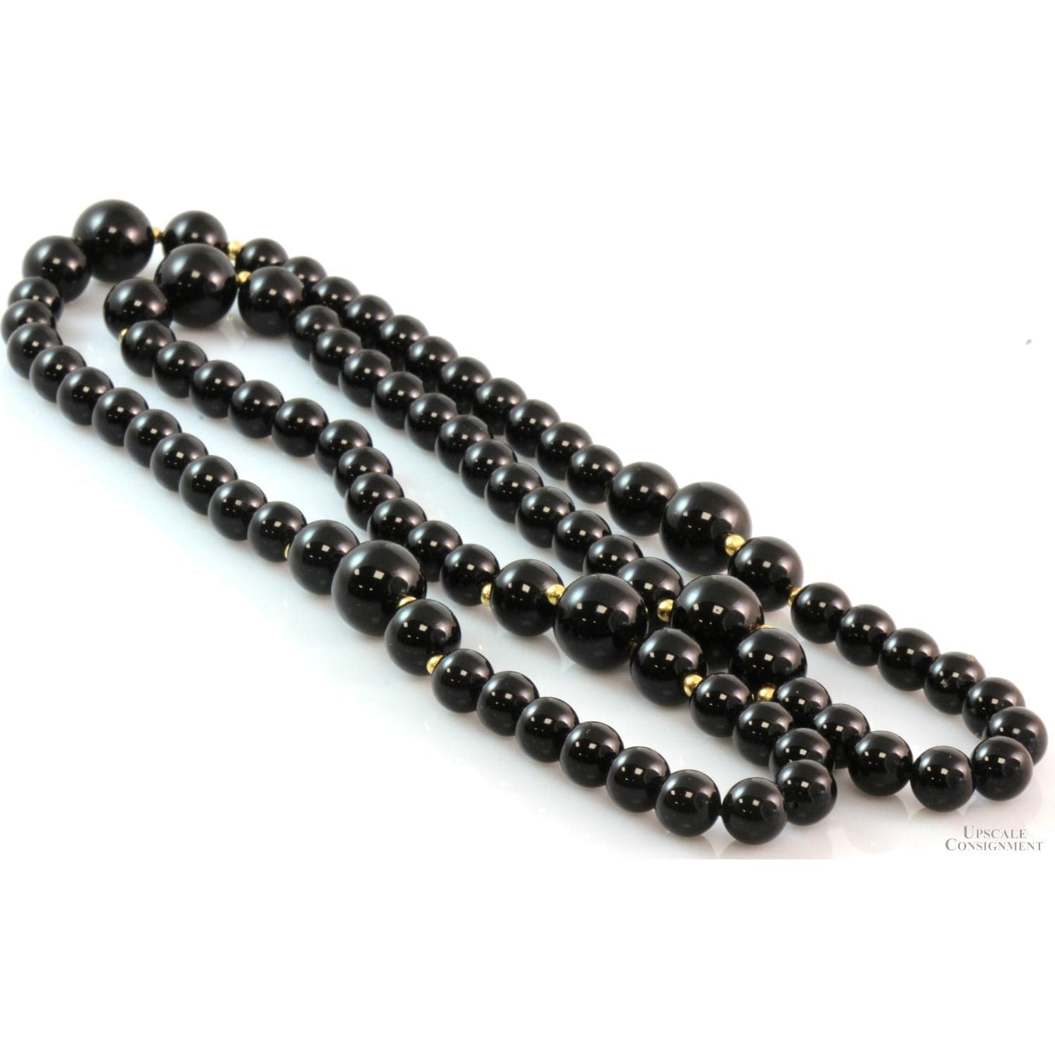 30" Black Onyx Chalcedony & 14K Gold Bead Slip-On Necklace - 30 in - Thumbnail 2