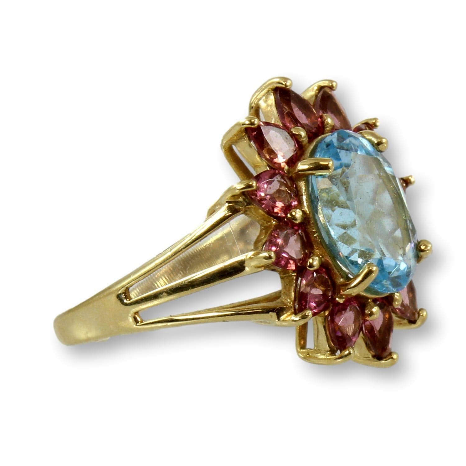 4.29ct Blue Topaz 1.68ctw Pink Tourmaline 10K Gold Halo Ring - 6.75-7 - Thumbnail 2