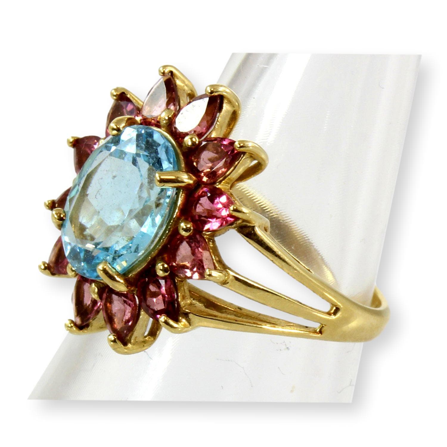 4.29ct Blue Topaz 1.68ctw Pink Tourmaline 10K Gold Halo Ring - 6.75-7 - Thumbnail 3