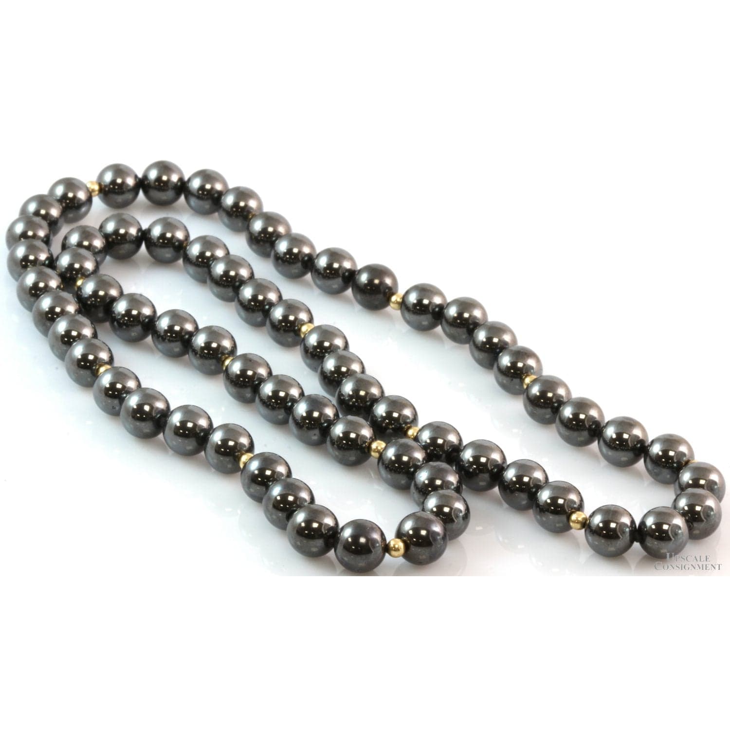 22" Hematite & 14K Yellow Gold Bead Strand Necklace - 22 in - Thumbnail 2