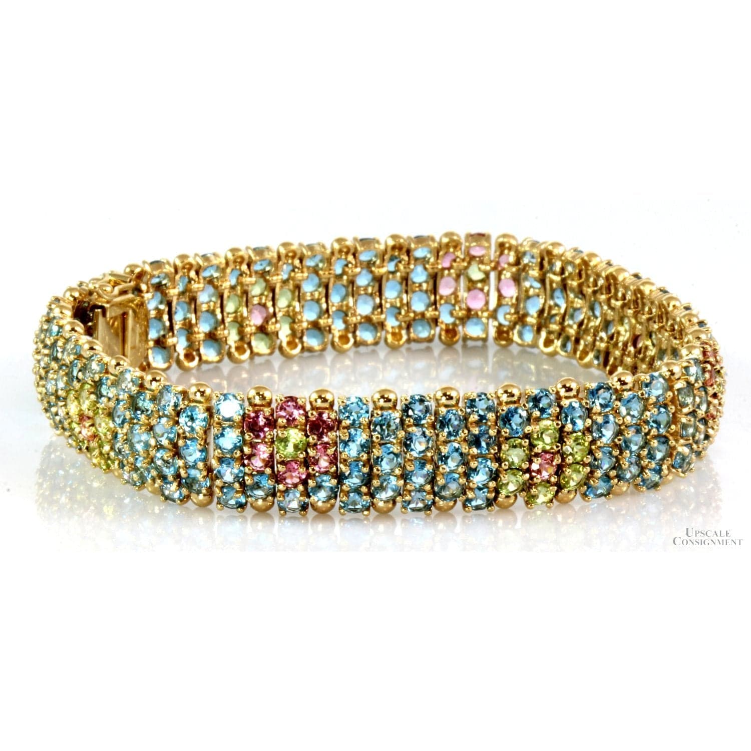 26.27ctw Multi-Gemstone Flower 14K Yellow Gold Bracelet - 8 in - Thumbnail 2