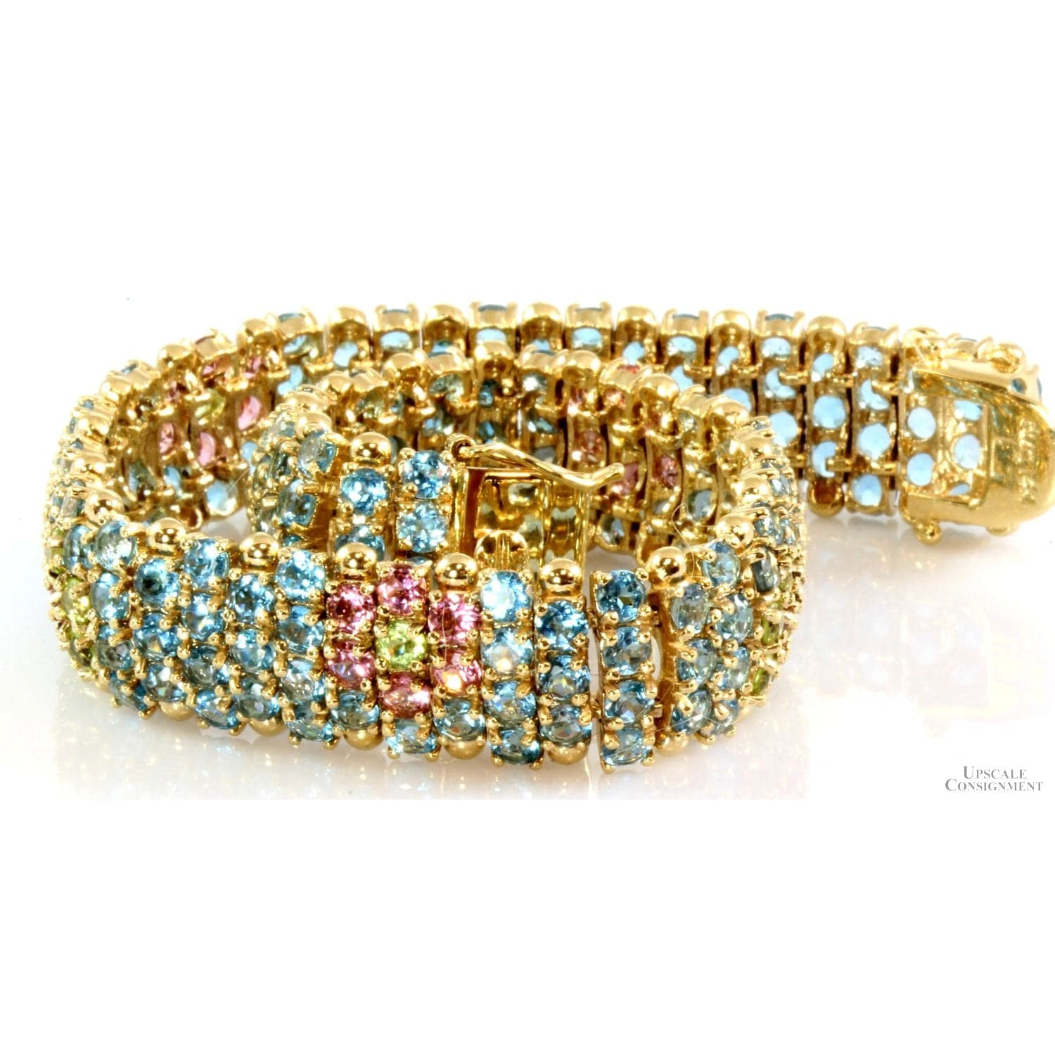 26.27ctw Multi-Gemstone Flower 14K Yellow Gold Bracelet - 8 in - Thumbnail 3