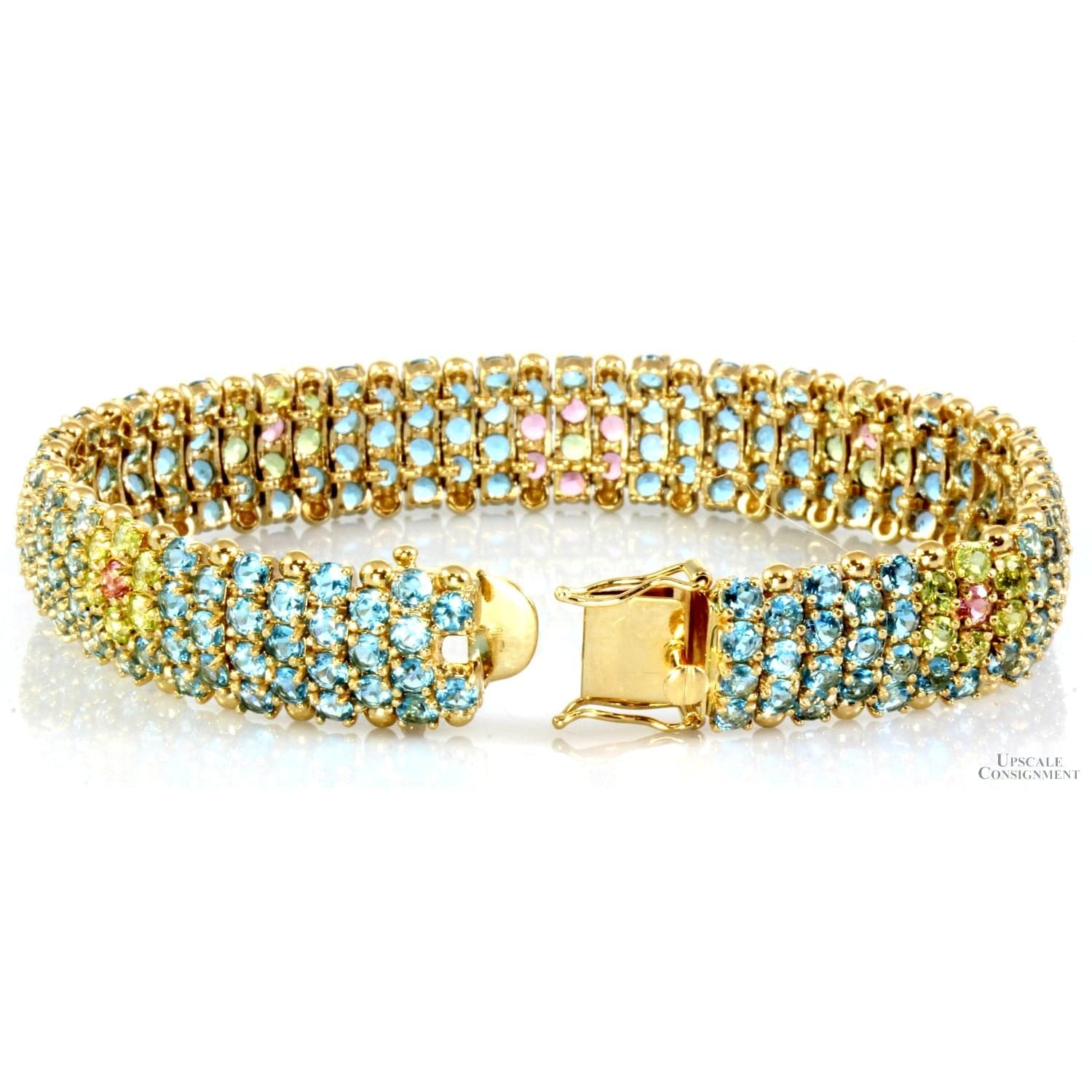 26.27ctw Multi-Gemstone Flower 14K Yellow Gold Bracelet - 8 in - Thumbnail 5