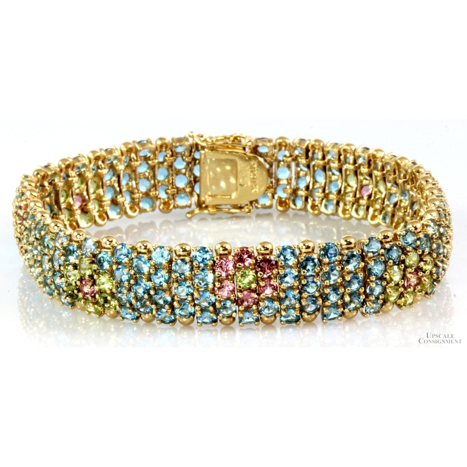 26.27ctw Multi-Gemstone Flower 14K Yellow Gold Bracelet - 8 in - Thumbnail 4