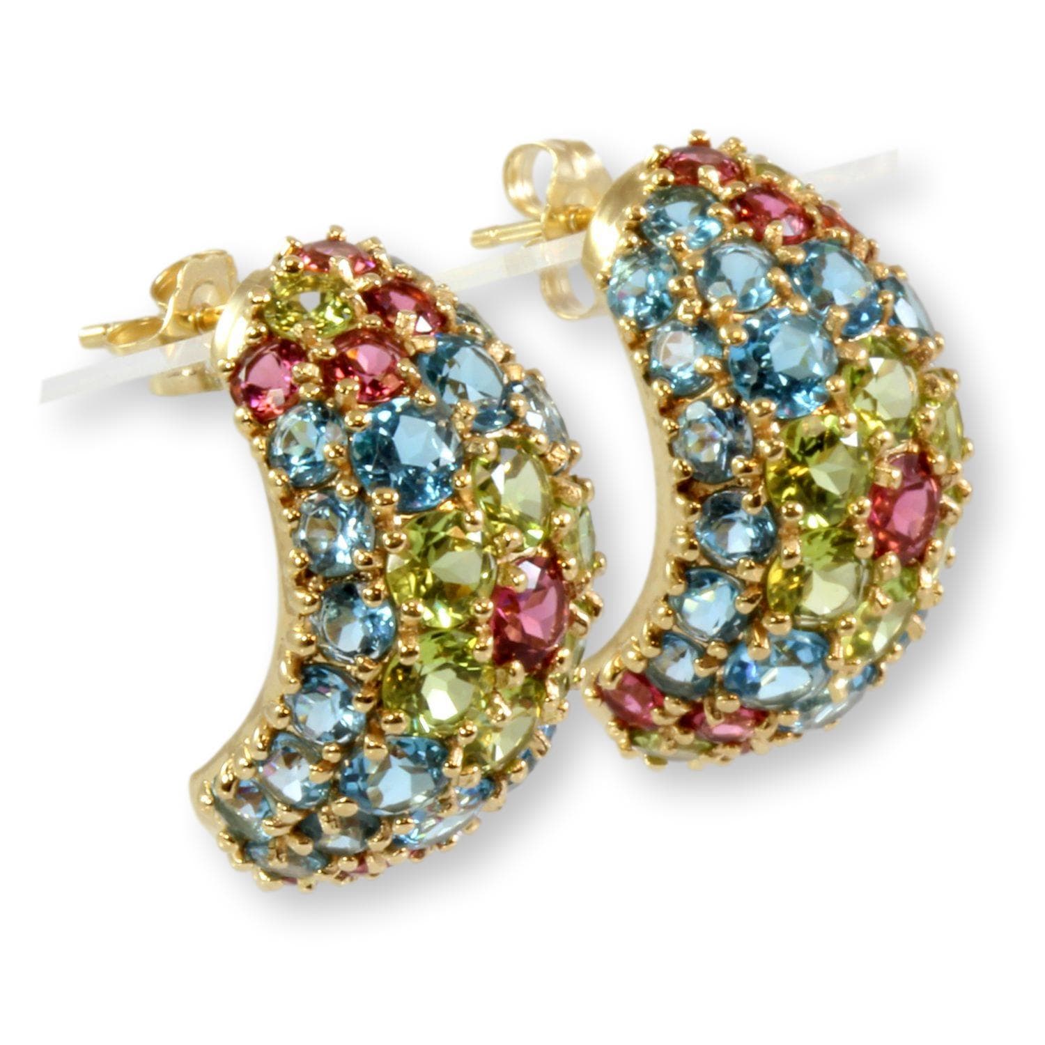 13.42ctw Multi-Gemstone Flower Motif 14K Yellow Gold Earrings - Image 1