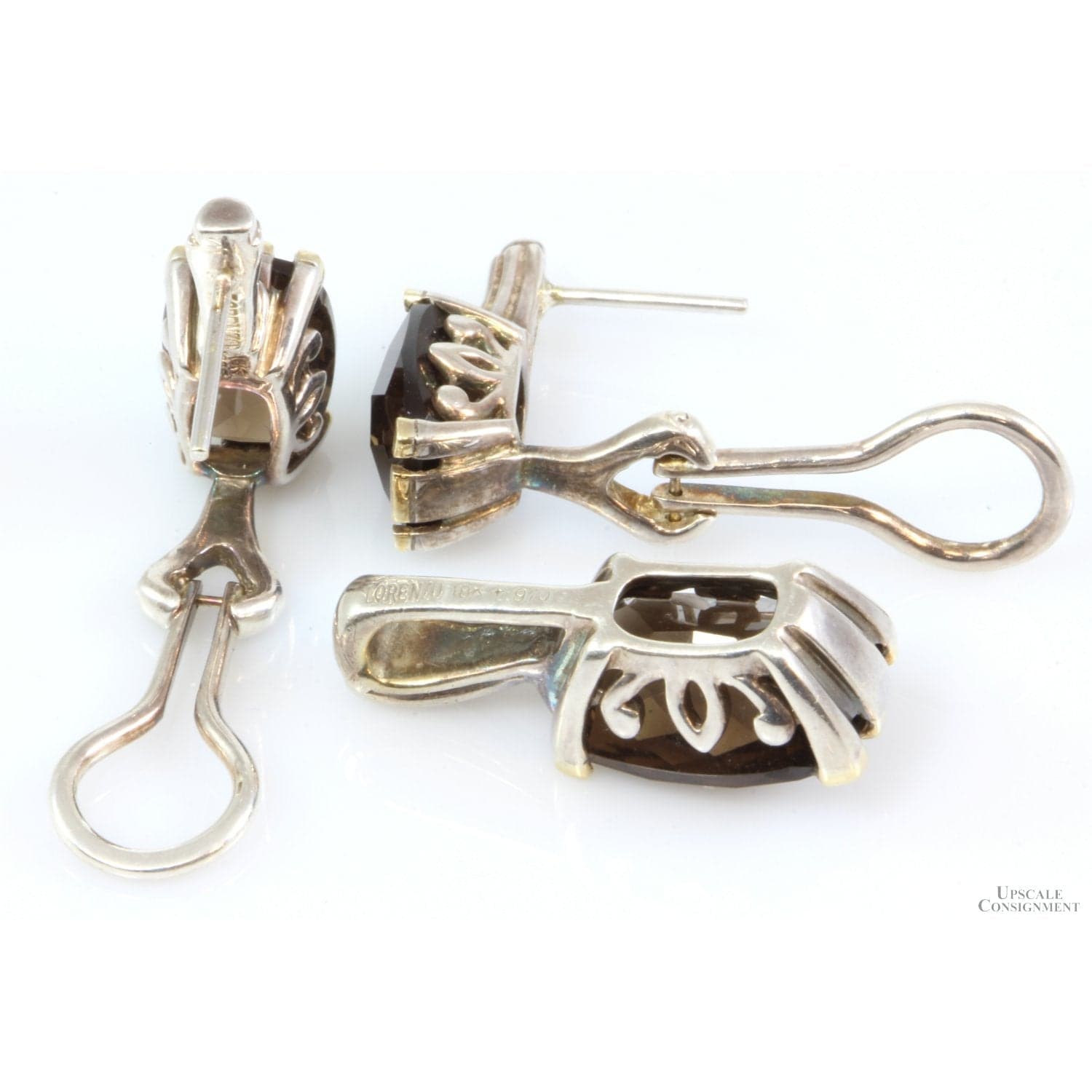 970 Fine Silver 18K Gold Smoky Quartz Pendant & Earring Set - Thumbnail 3