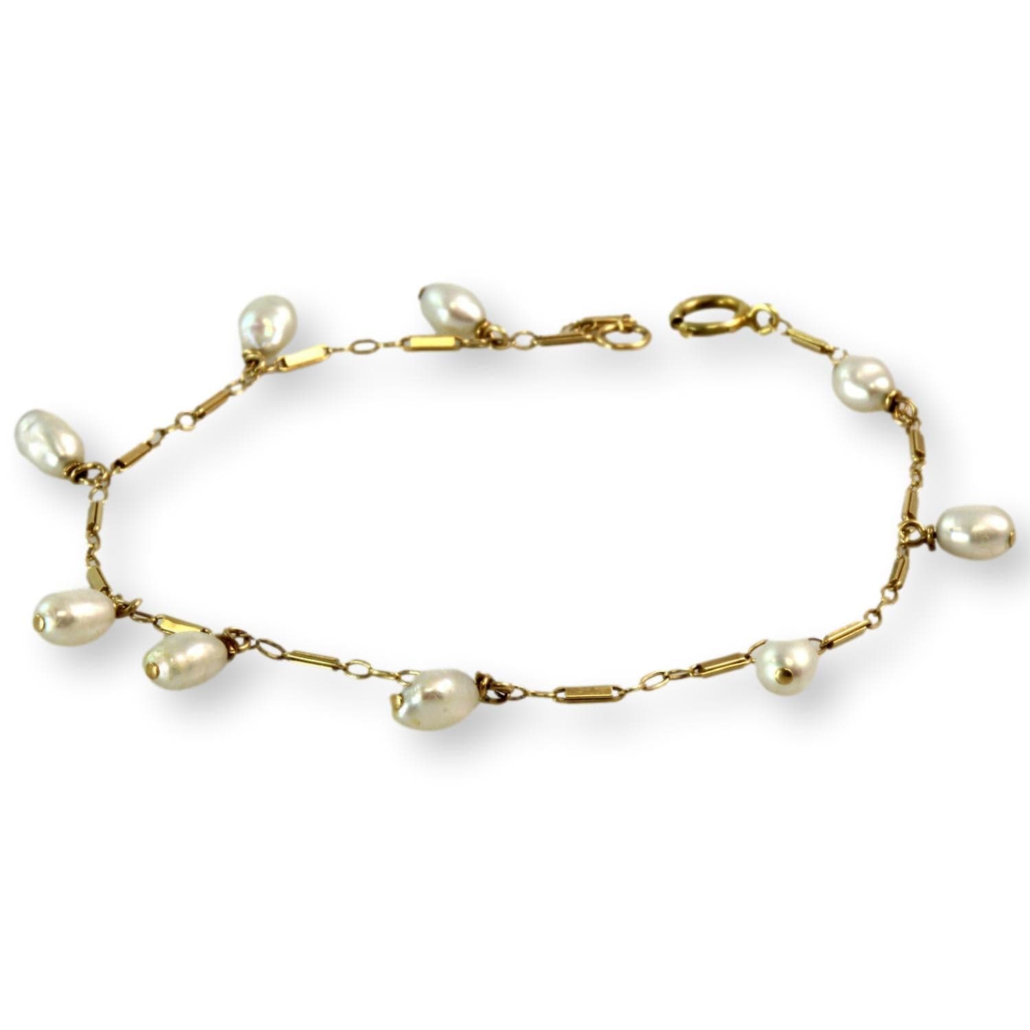 White Cultured Pearl 14K Yellow Gold 8" Link Bracelet - 8 in - Image 1