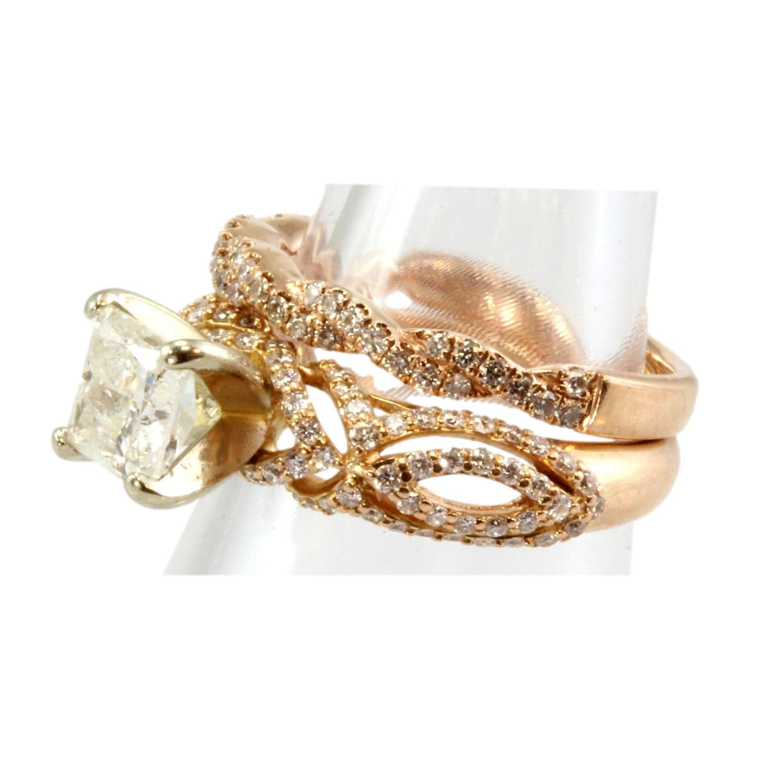 1.73ctw Diamond 14K Wedding Set - 1.08ct Princess Cut Solitaire - Size 4.75 - Image 1