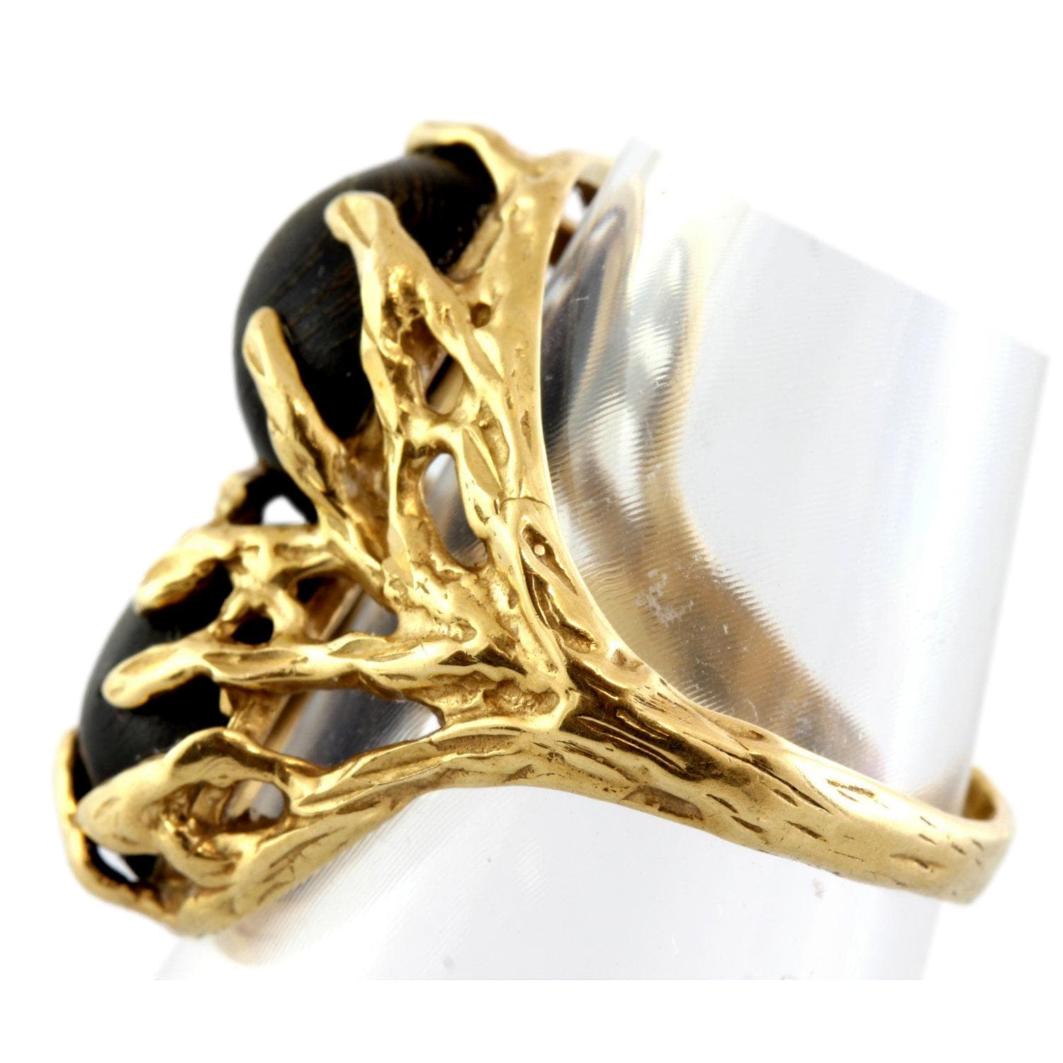 16.80ctw Hawaiian Black Coral Toi et Moi 14K Yellow Gold Ring - Size 7 - Thumbnail 4