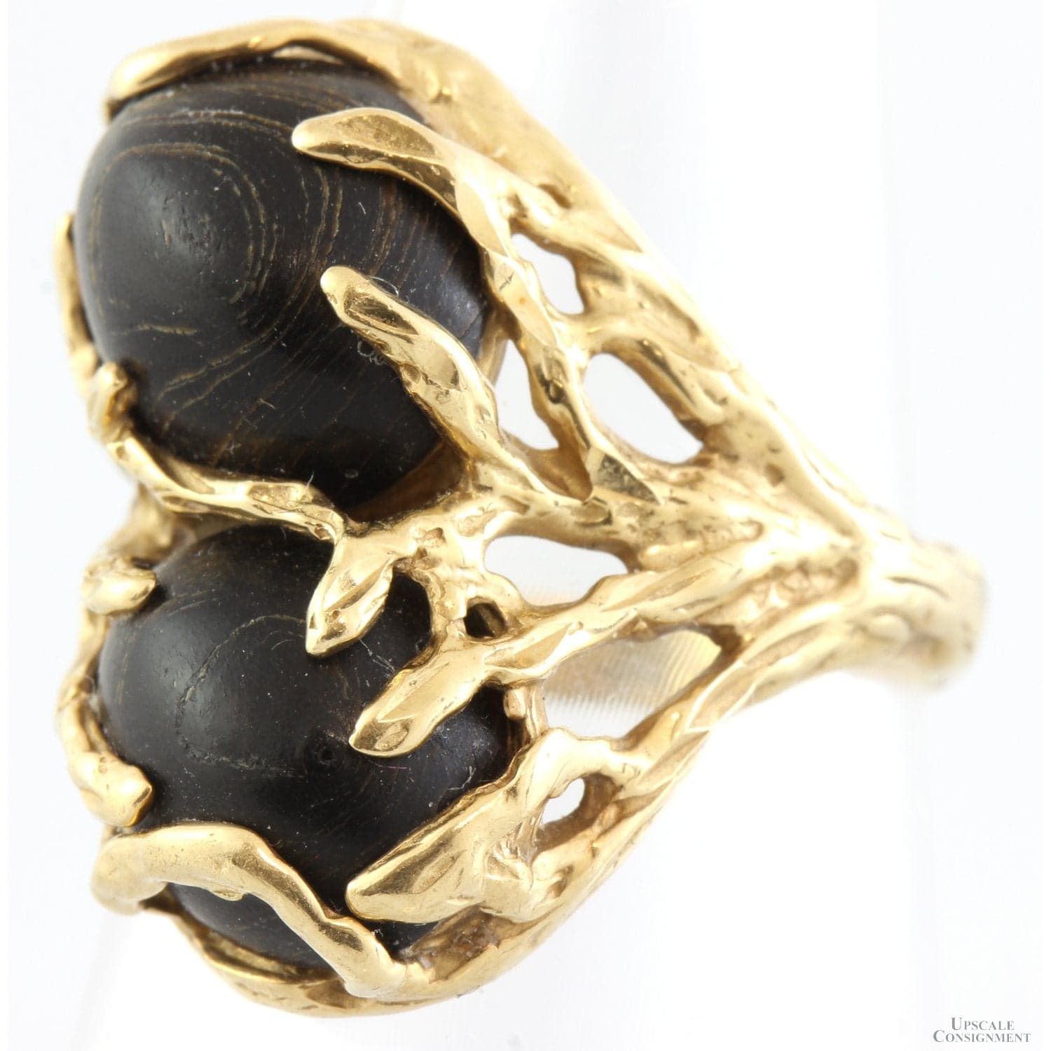 16.80ctw Hawaiian Black Coral Toi et Moi 14K Yellow Gold Ring - Size 7 - Thumbnail 2