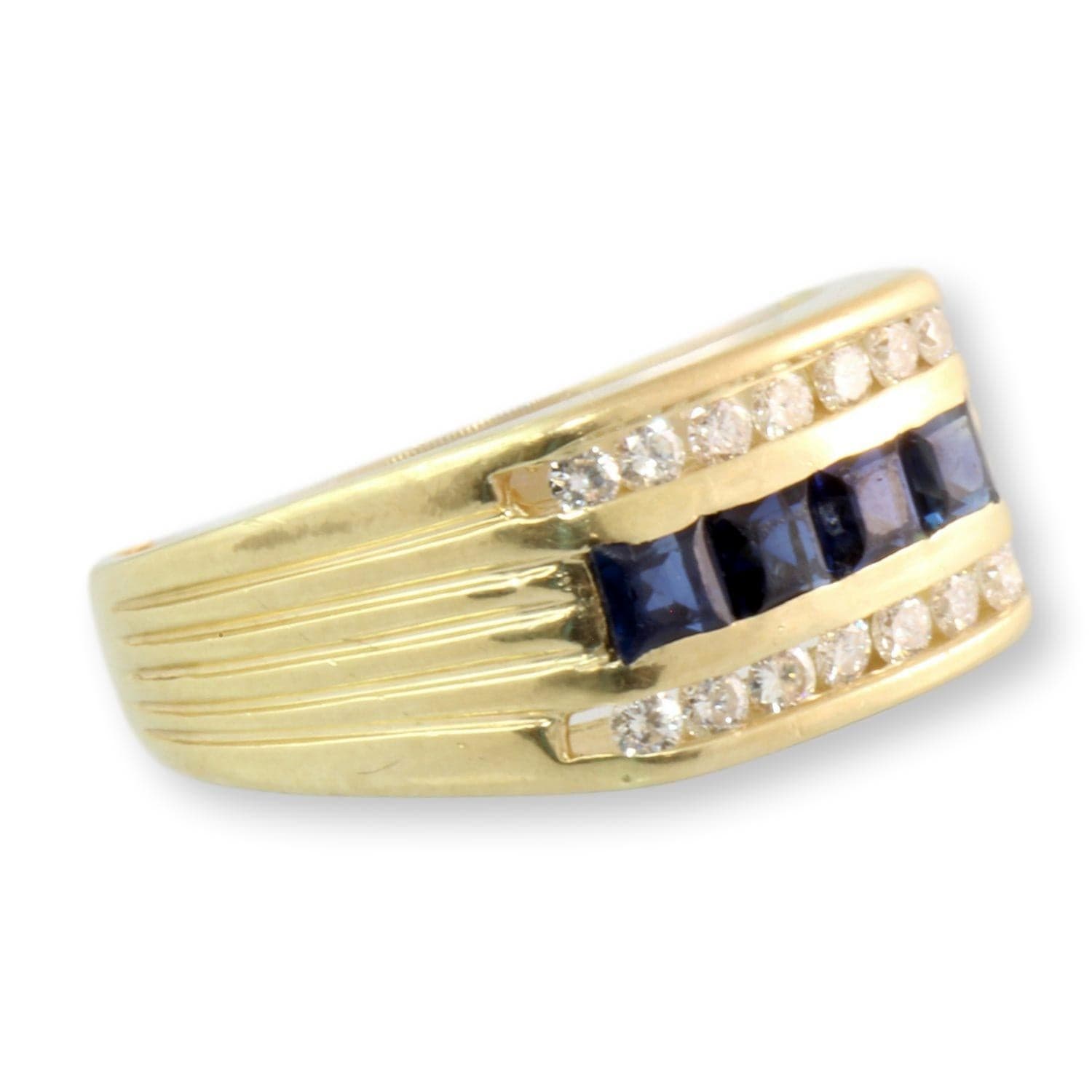 14K Gold 1.00ctw Blue Sapphire .41ctw Diamond Men's Ring - Size 10 - Thumbnail 2