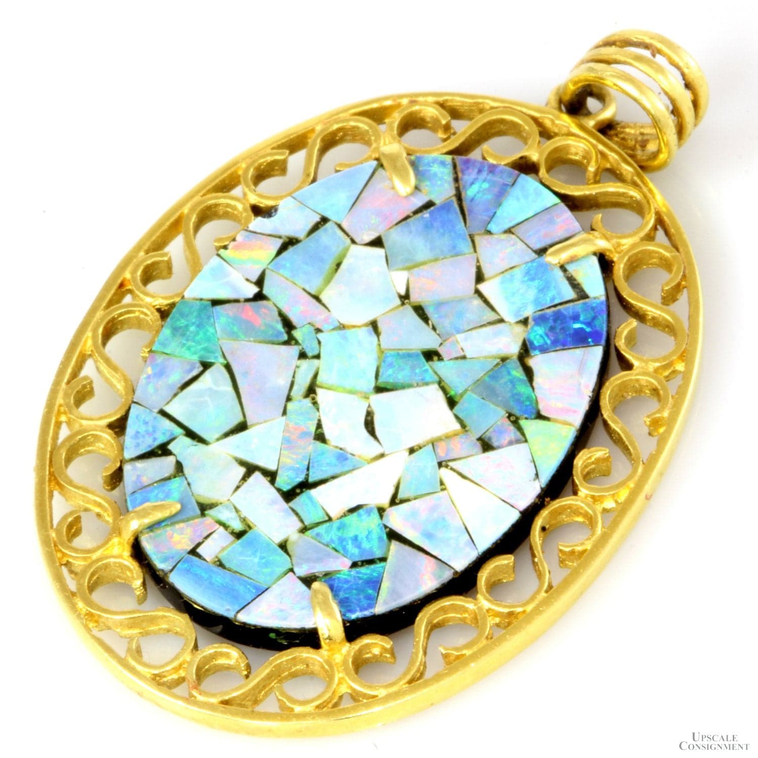 Australian Black Opal Mosaic 18K Gold Doublet Pendant - 2" x 1.5" - Thumbnail 2